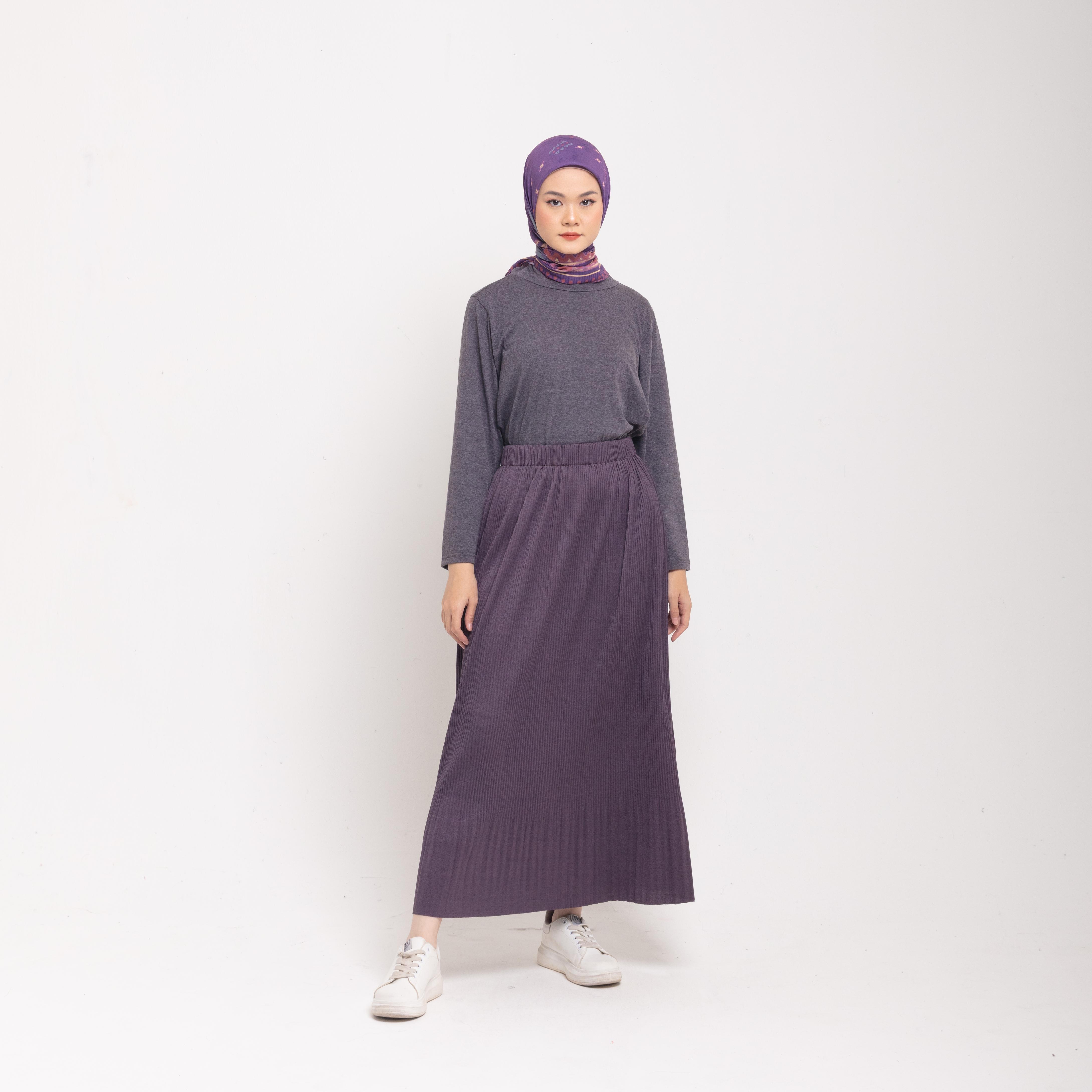 Dauky Bawahan Rok Pleats Skirt Ruffles - Darkgrey