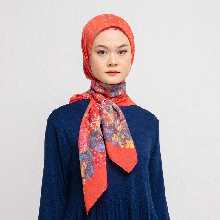 Floral Pattern Premium Scarf - Orange