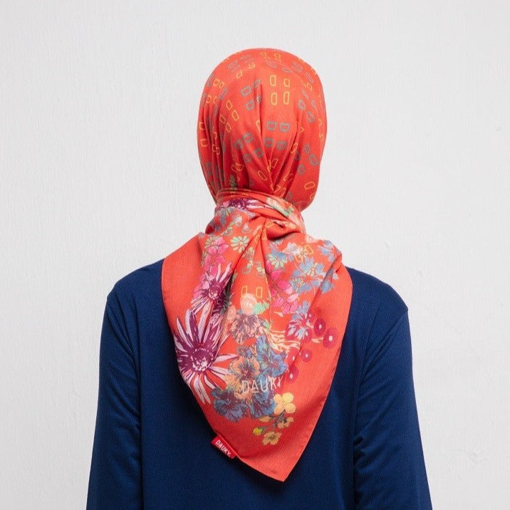 Floral Pattern Premium Scarf - Orange