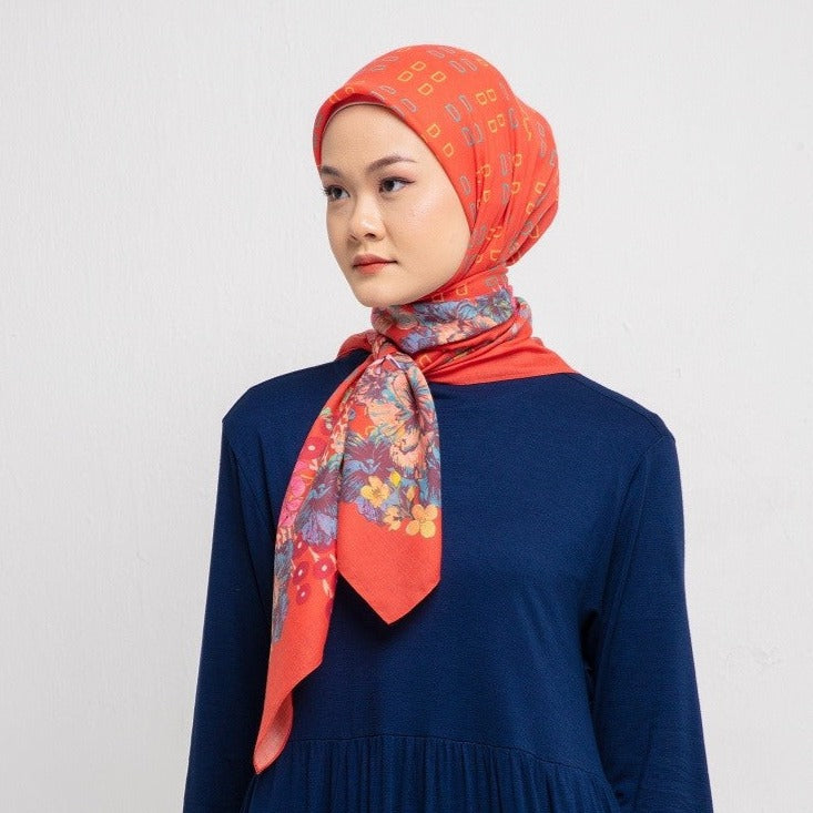 Floral Pattern Premium Scarf - Orange