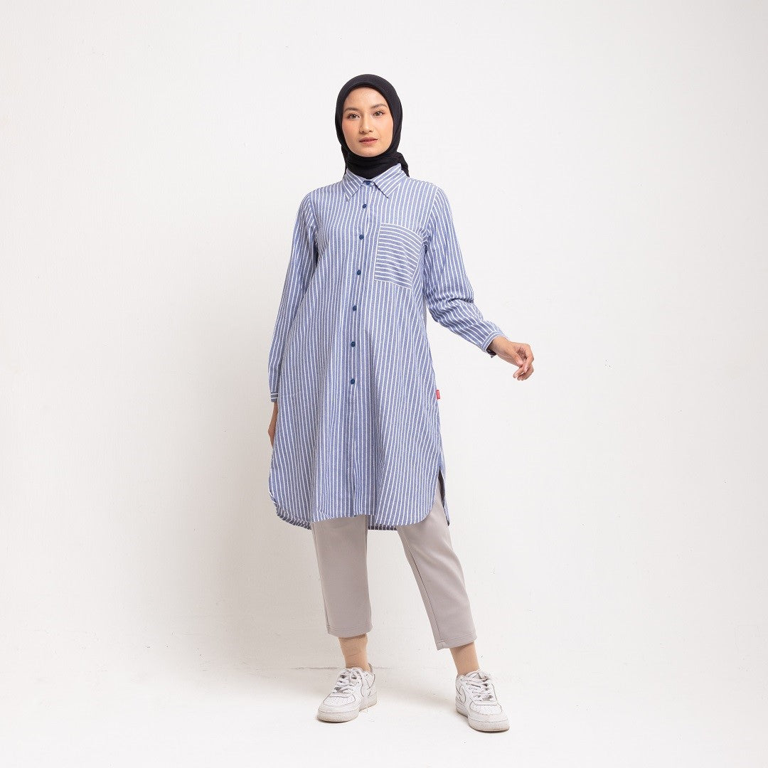 Dauky Atasan Wanita L Tunik Line Pattern - Navy