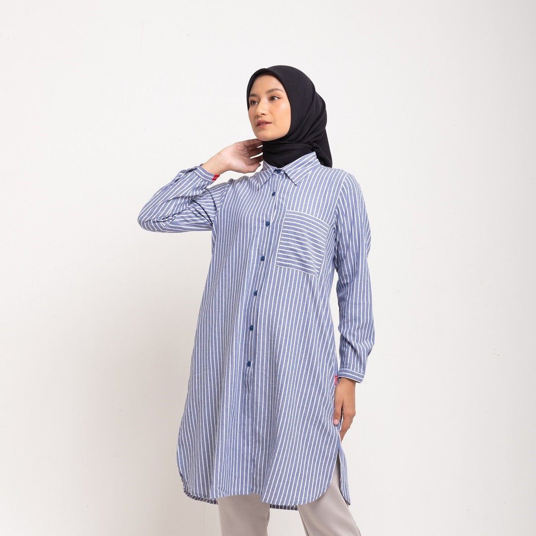 Dauky Atasan Wanita L Tunik Line Pattern - Navy