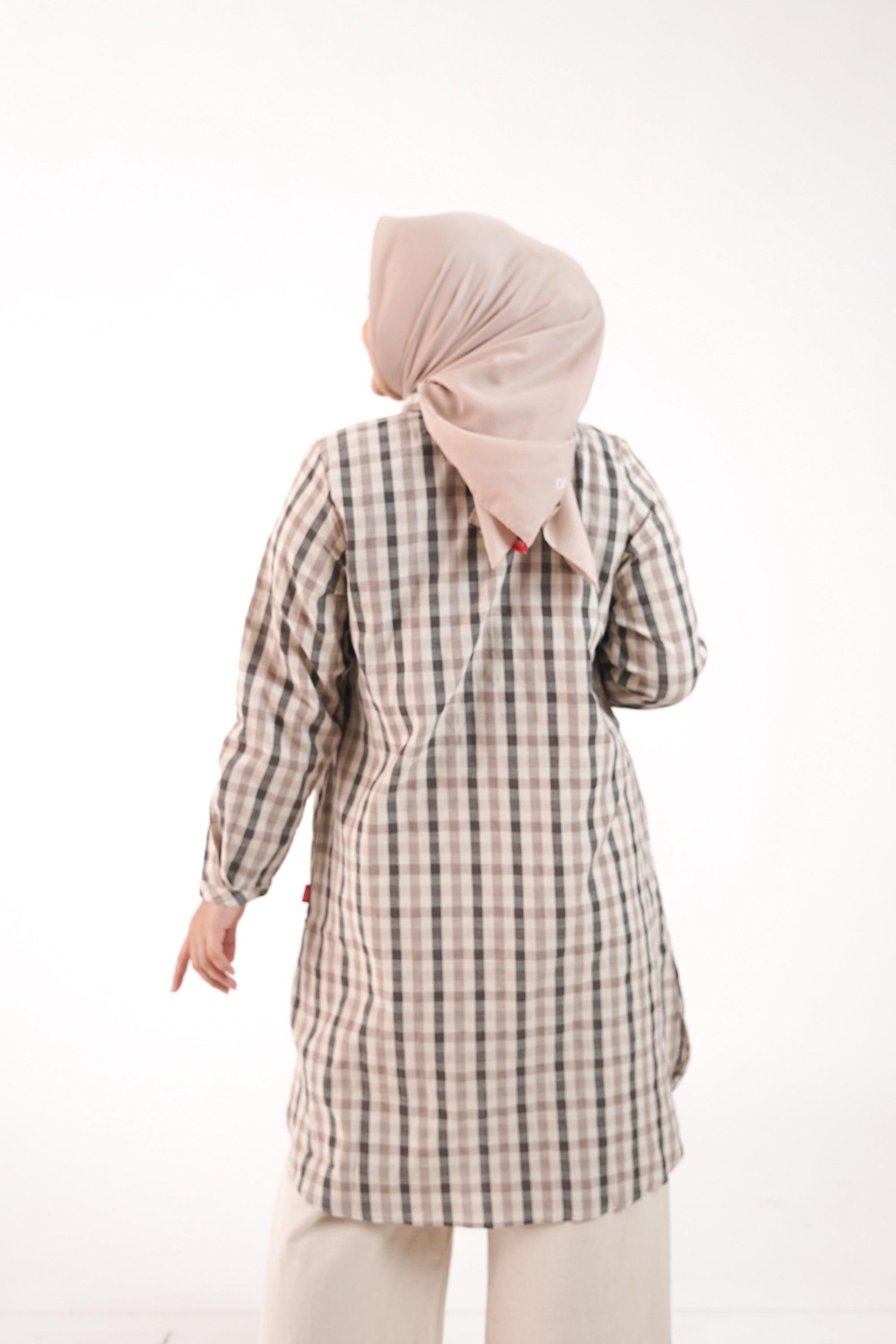 Tunik Atasan Wanita Dauky L Tunic basic Gingham - Coklat