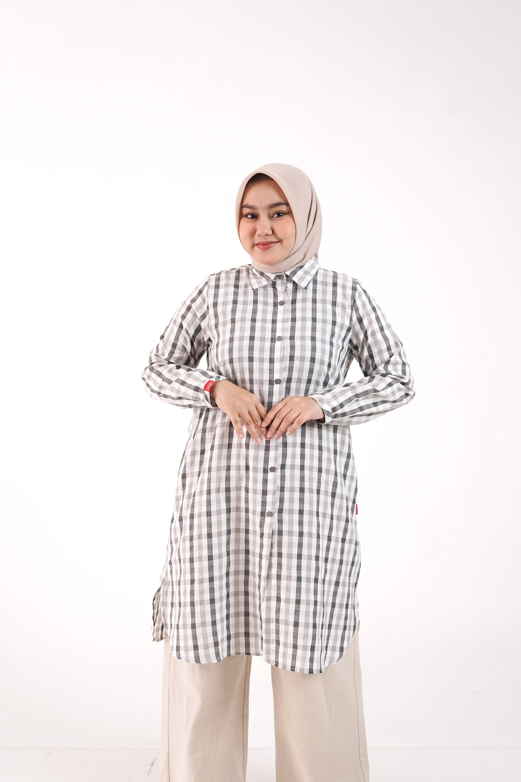 Tunik Atasan Wanita Dauky L Tunic basic Gingham - Silvergrey