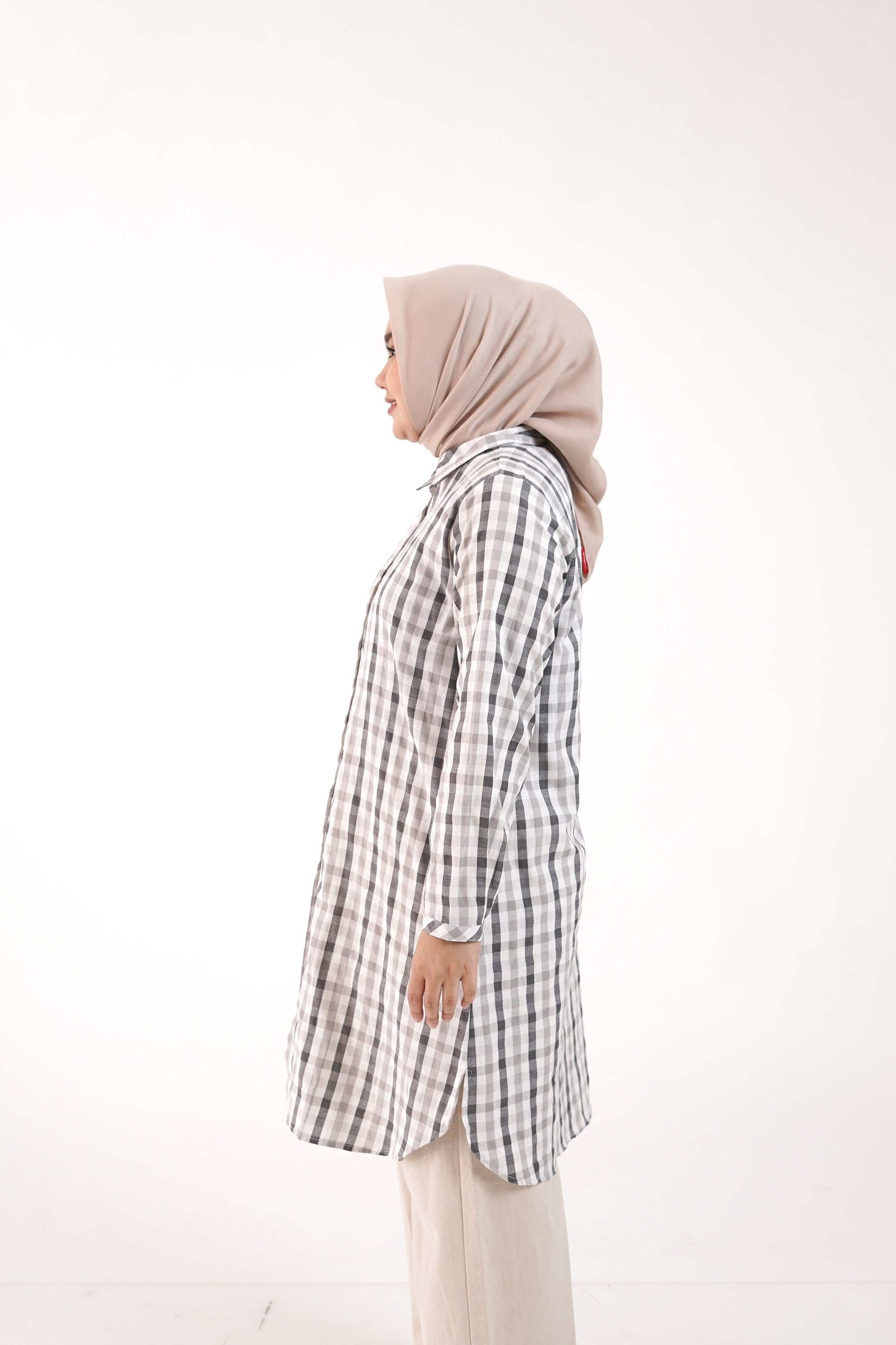 Tunik Atasan Wanita Dauky L Tunic basic Gingham - Silvergrey