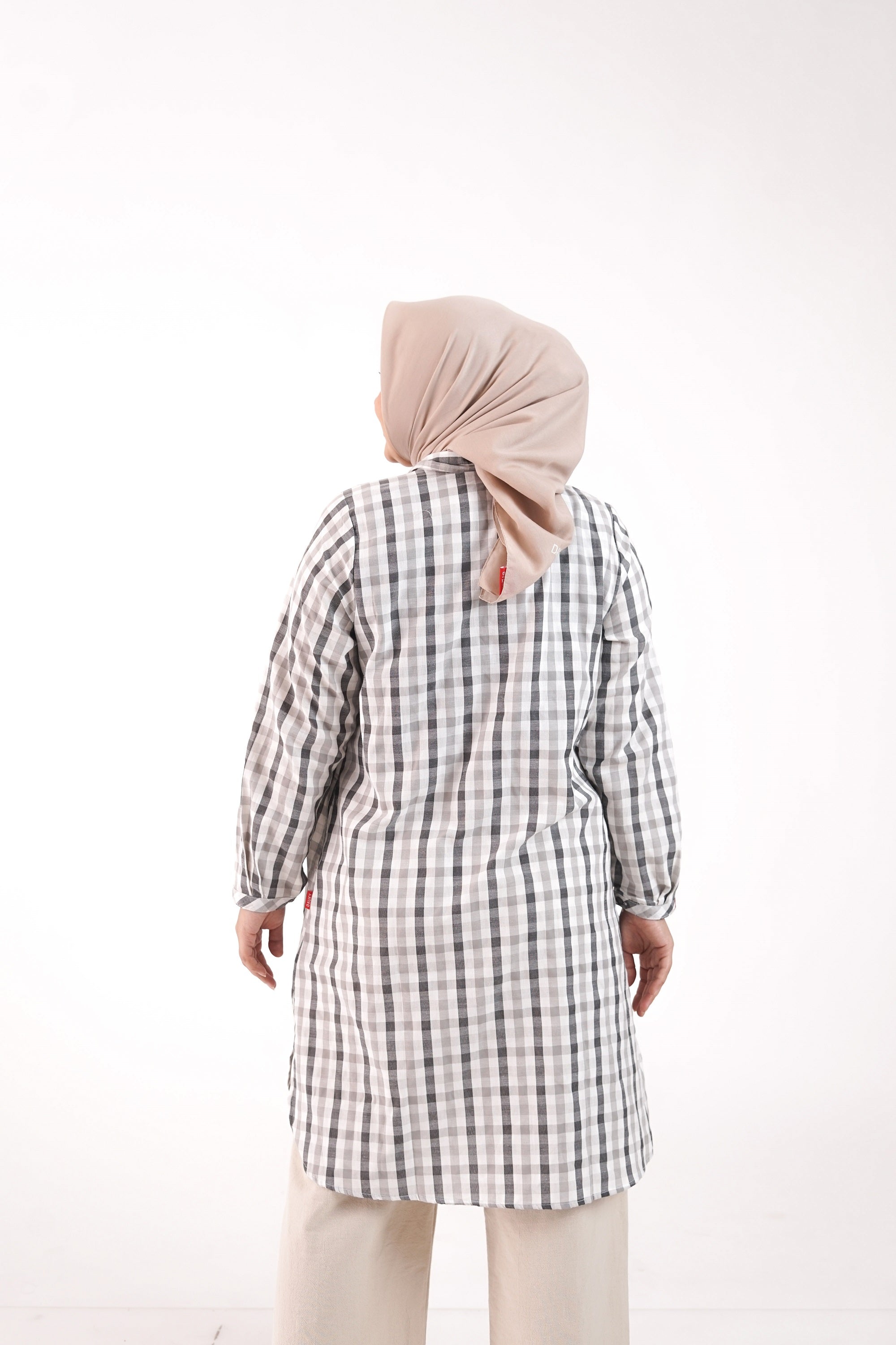 Tunik Atasan Wanita Dauky L Tunic basic Gingham - Silvergrey