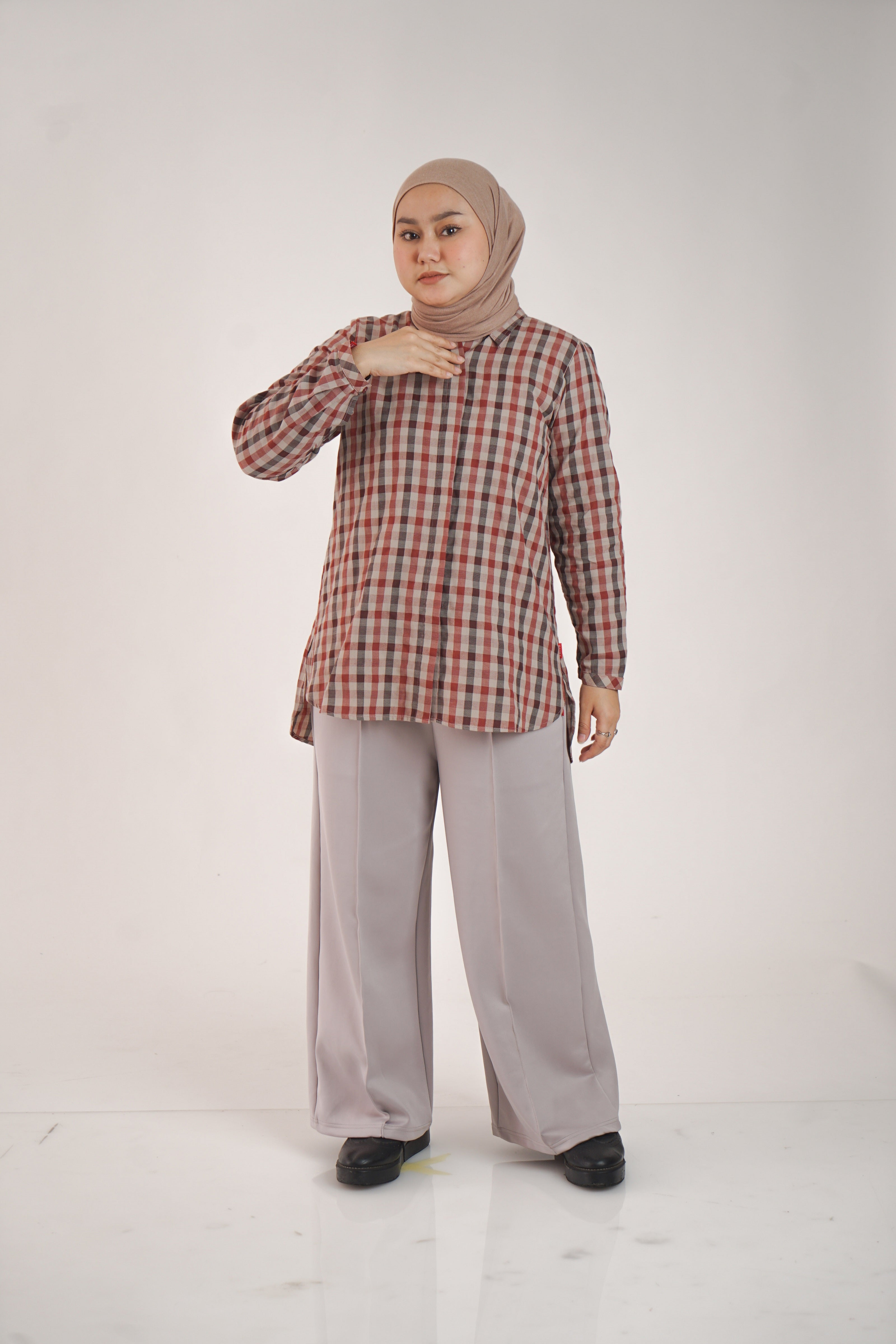 Dauky Atasan Wanita M Tunik Basic Gingham - Maroon