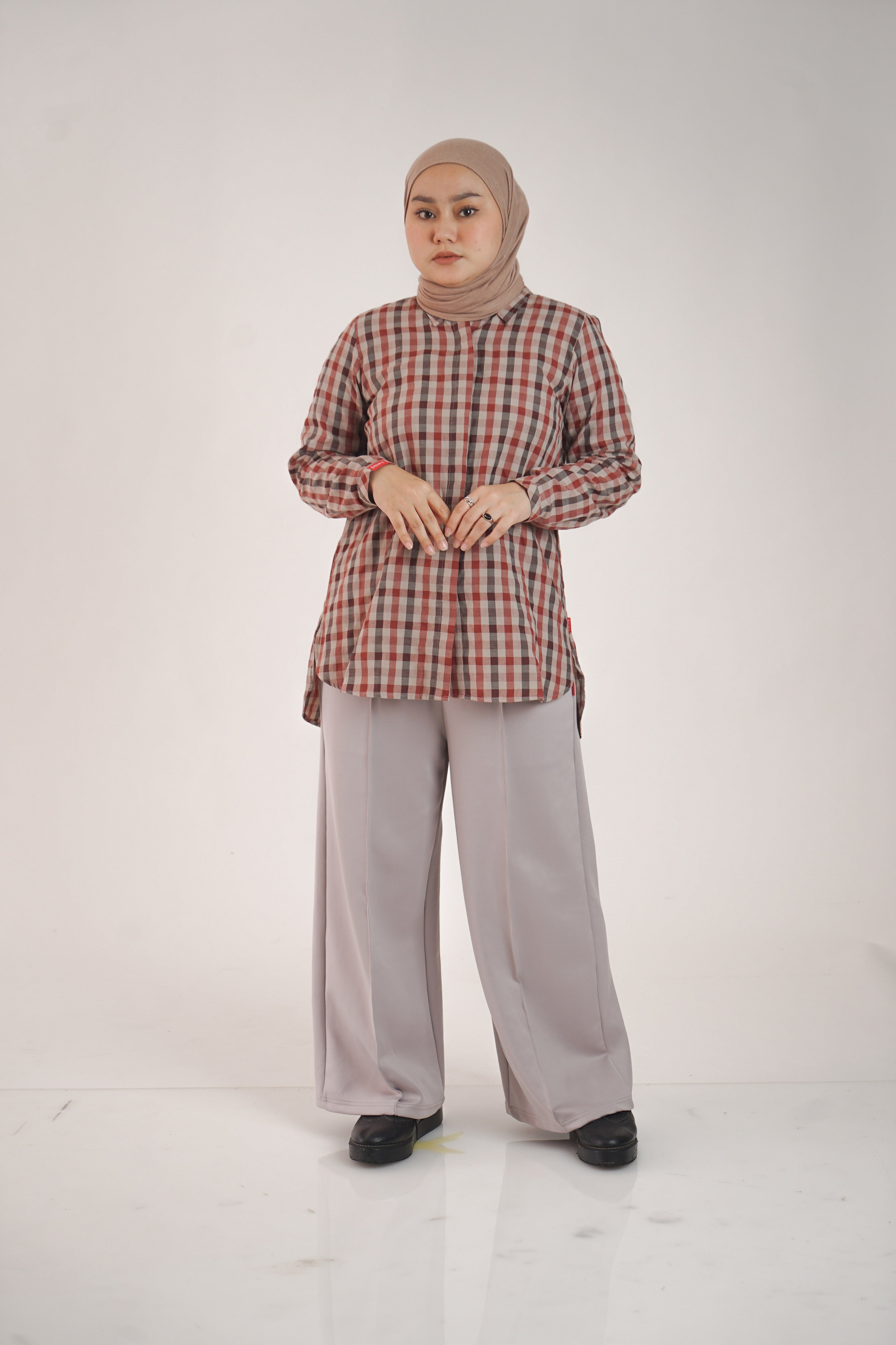 Dauky Atasan Wanita M Tunik Basic Gingham - Maroon
