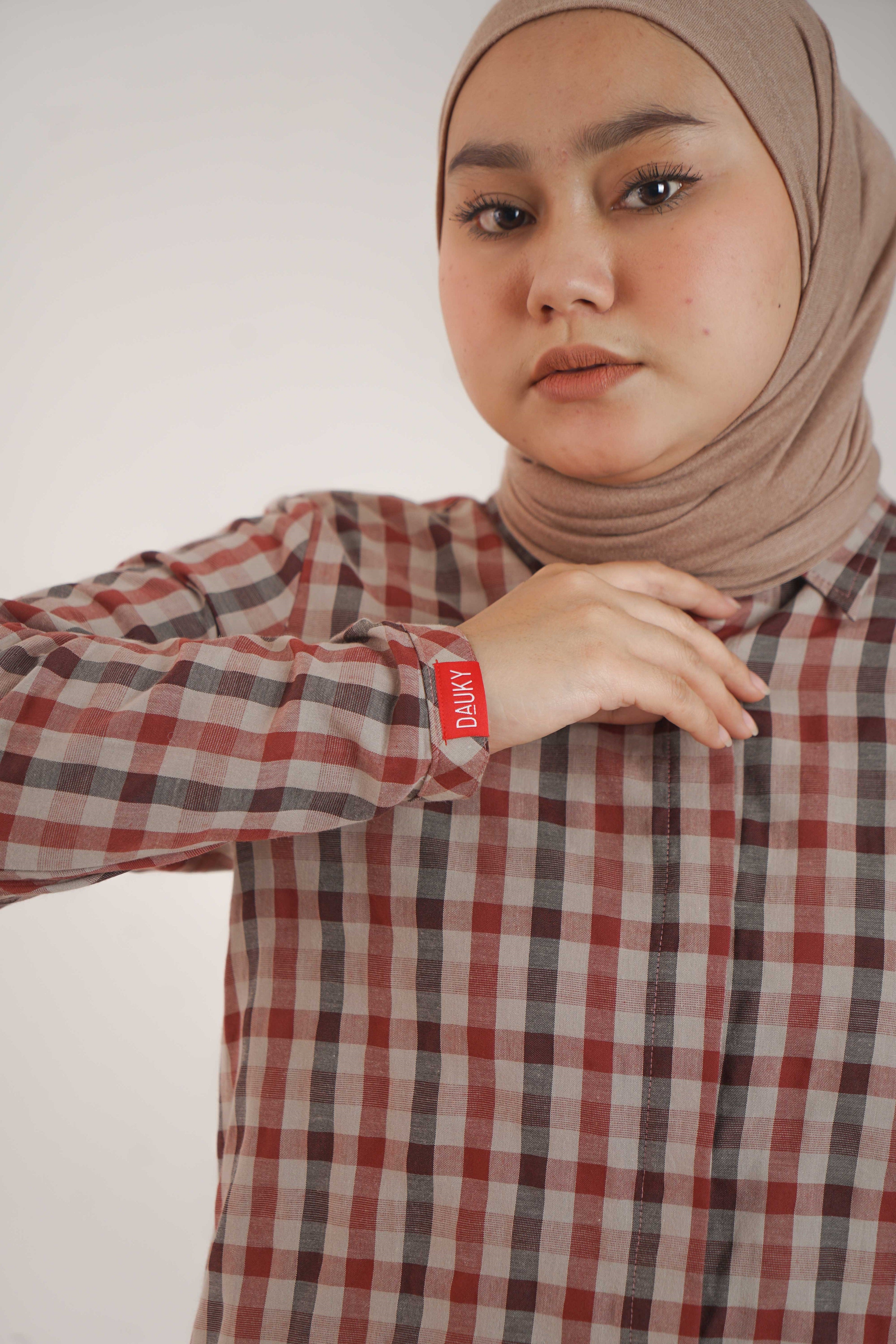 Dauky Atasan Wanita M Tunik Basic Gingham - Maroon