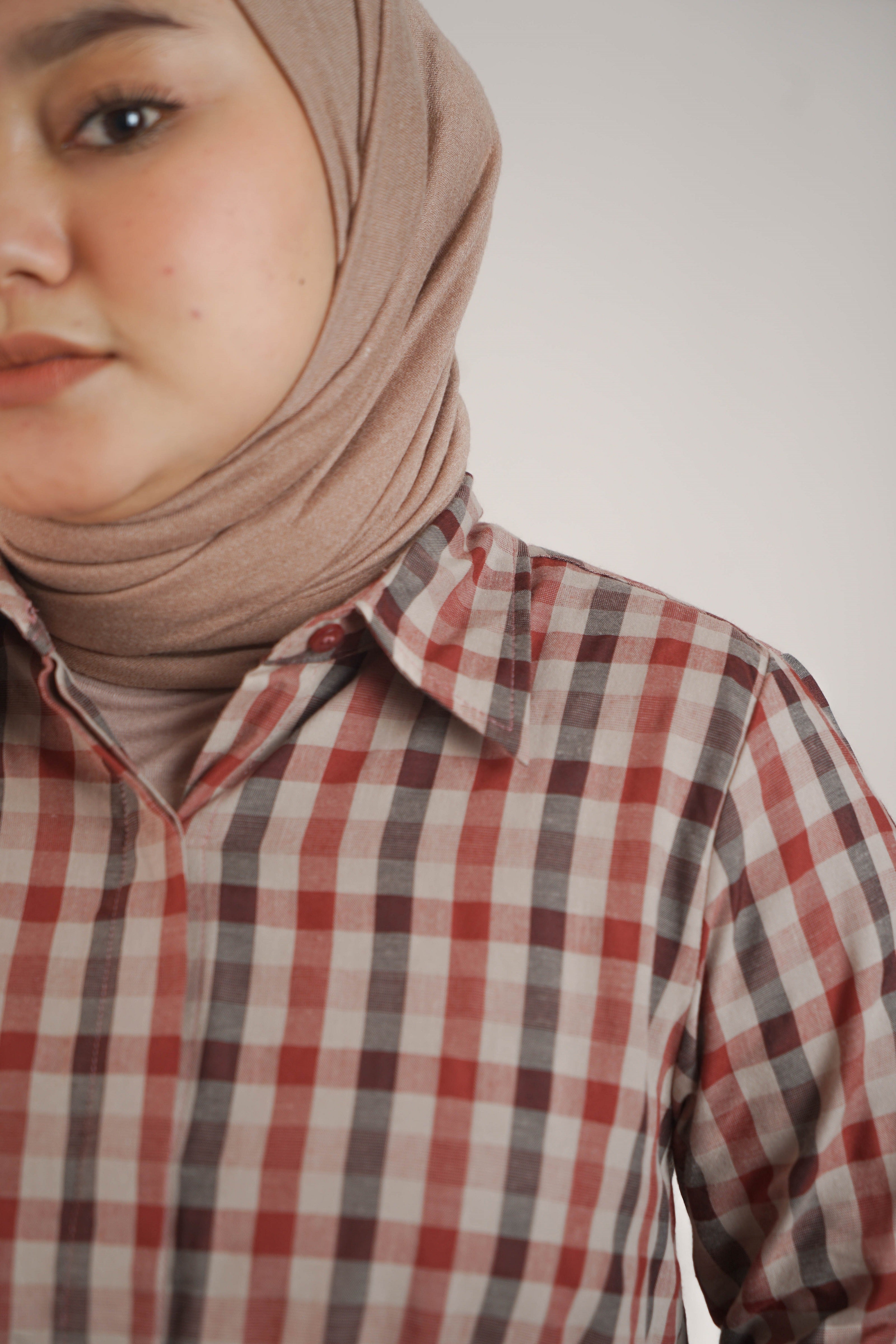 Dauky Atasan Wanita M Tunik Basic Gingham - Maroon