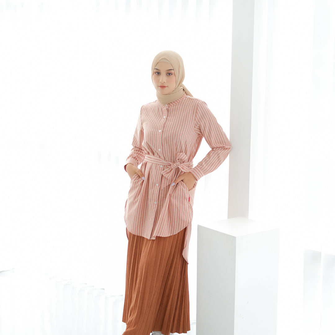 Dauky Atasan Wanita M Tunik Stripe Belt Smart Tunic Collection - Coklat
