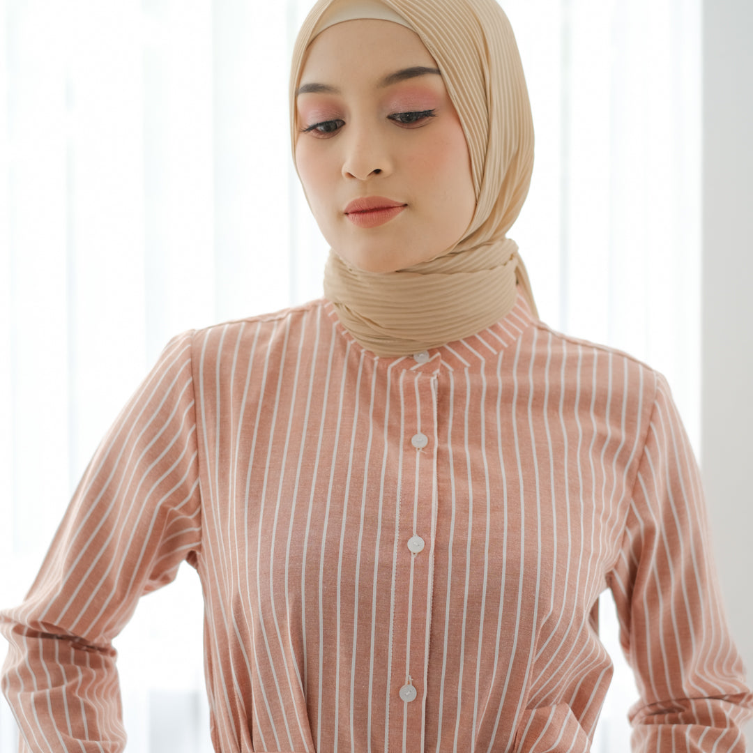 Dauky Atasan Wanita M Tunik Stripe Belt Smart Tunic Collection - Coklat