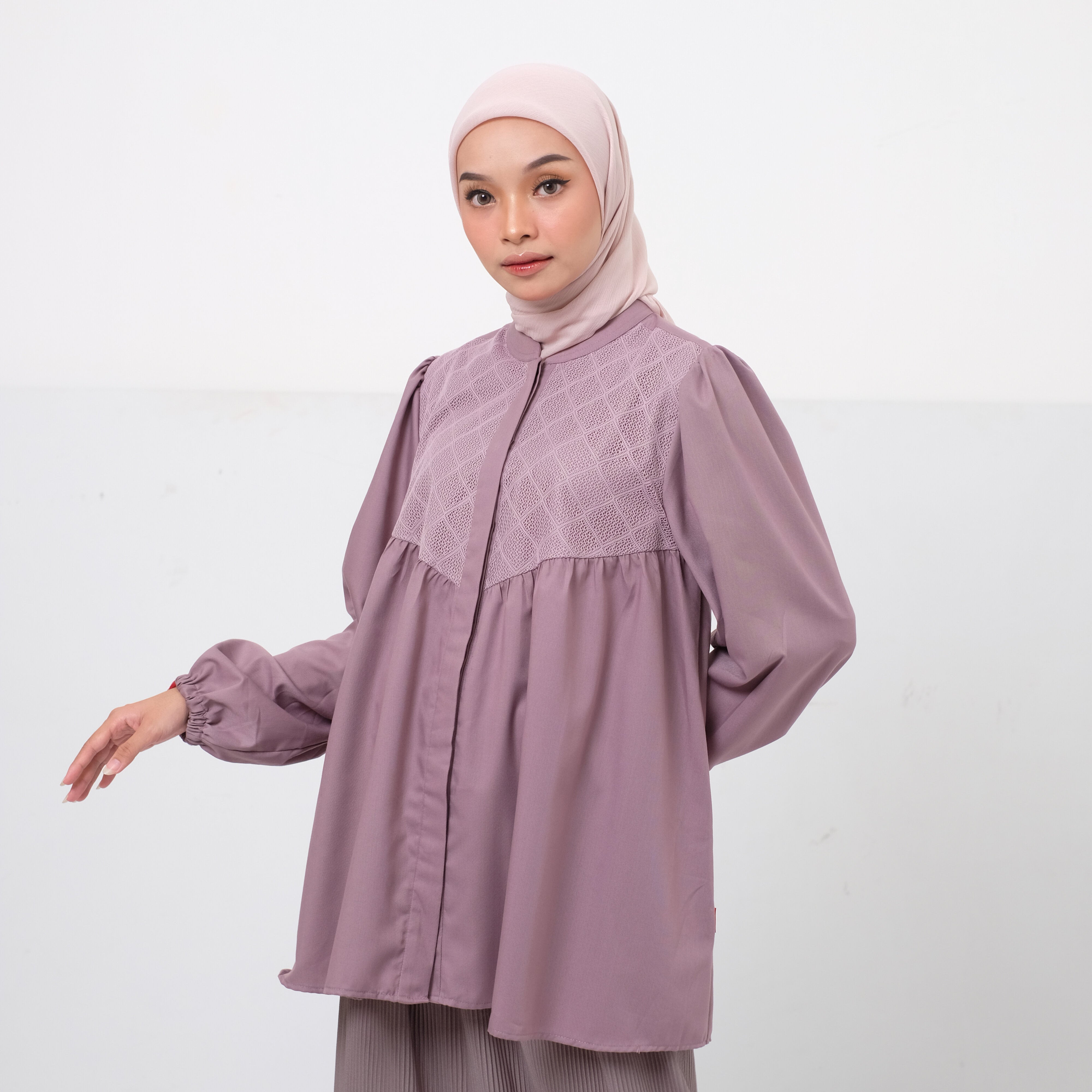 Dauky Atasan Wanita S Tunik Lace Katun - Ungu