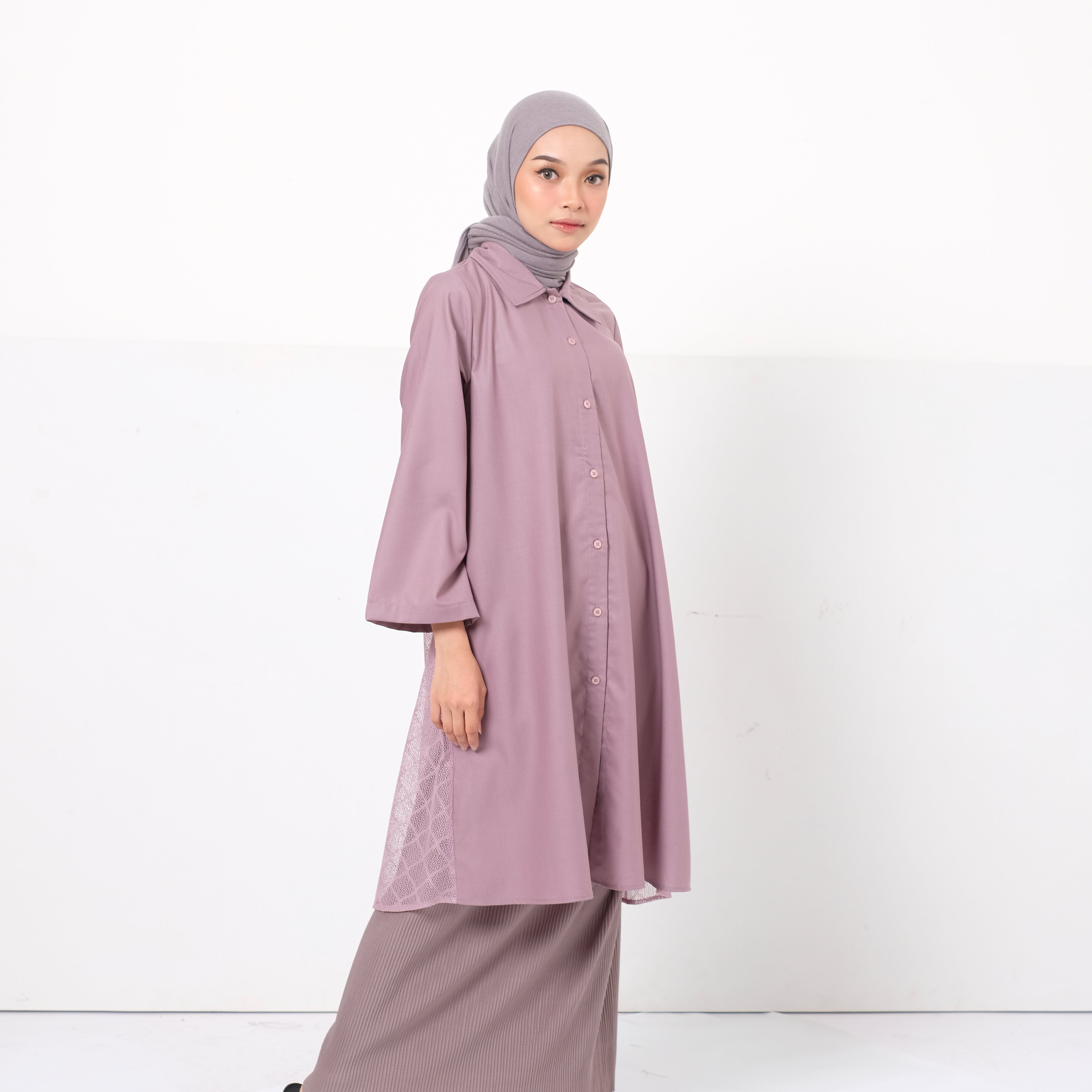 Dauky Atasan Wanita L Tunic Lace Katun - Ungu