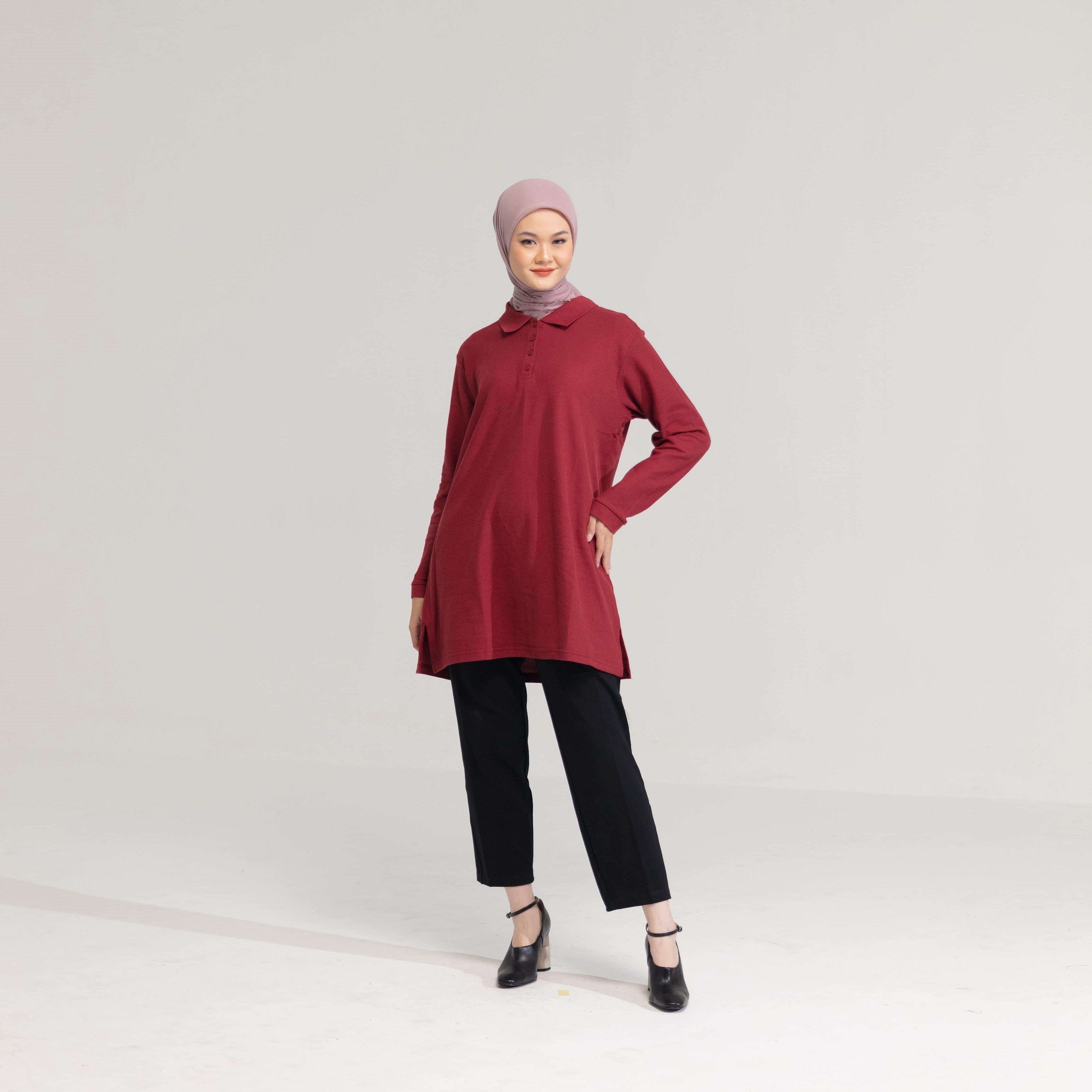 DAUKY Atasan Wanita Tunik Ladies Polo Shirt - Maroon