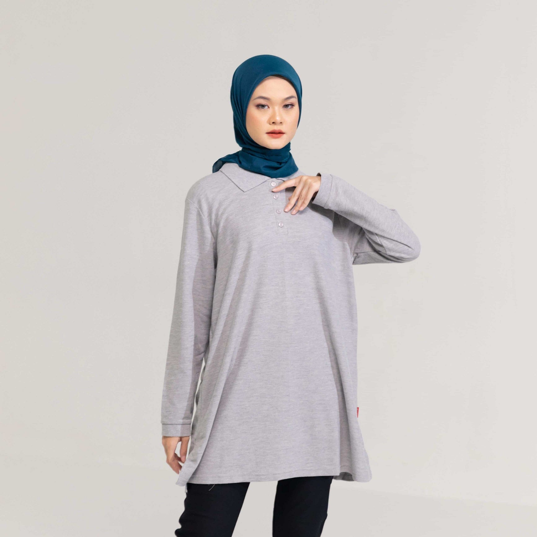 DAUKY Atasan Wanita Tunik Ladies Polo Shirt - Abu Muda