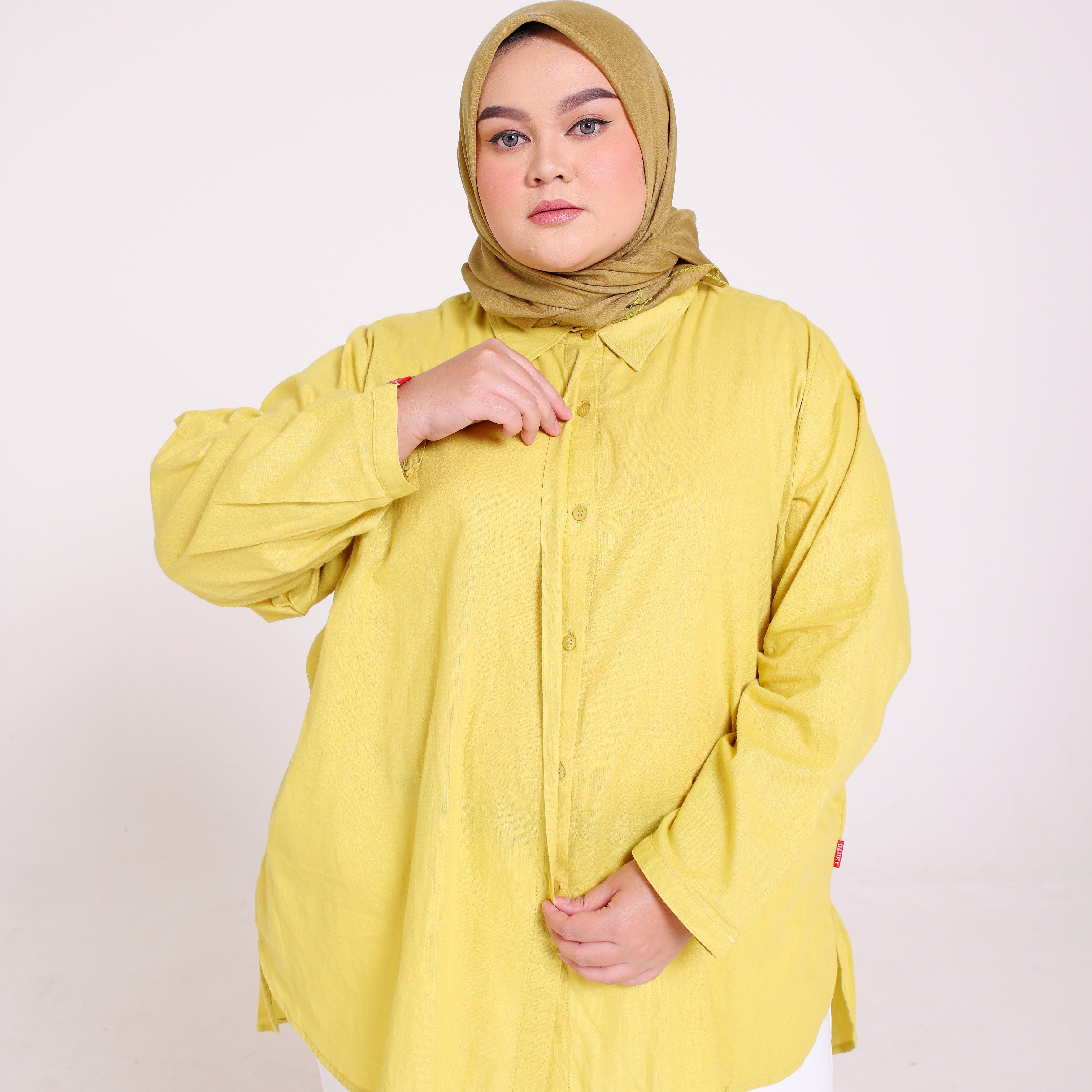 Dauky Atasan Wanita M Tunik Katun Paris Big Size_Olive_Depan 1