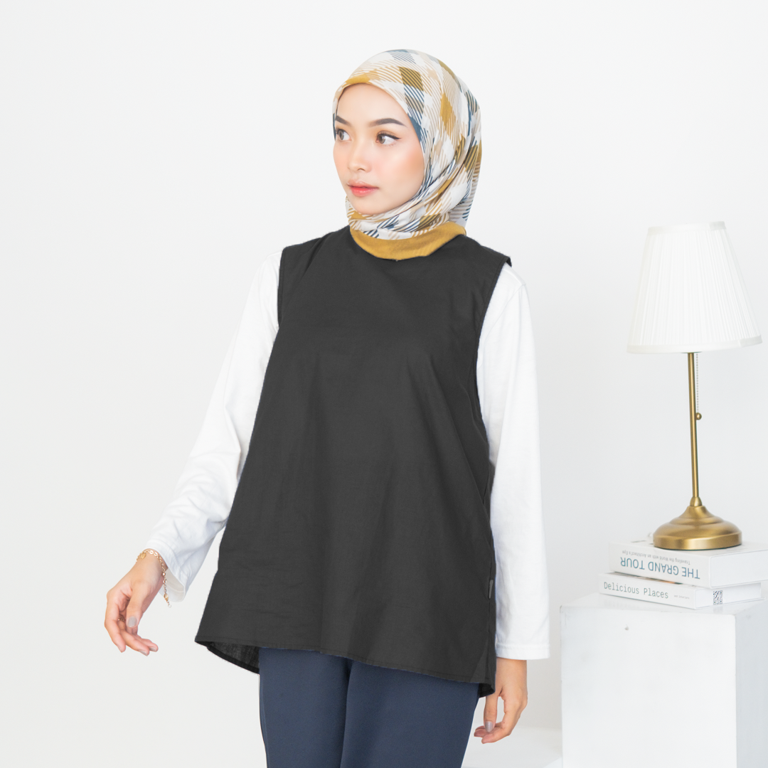 Inner Top Sleeveless Katun Basic Dauky - Hitam