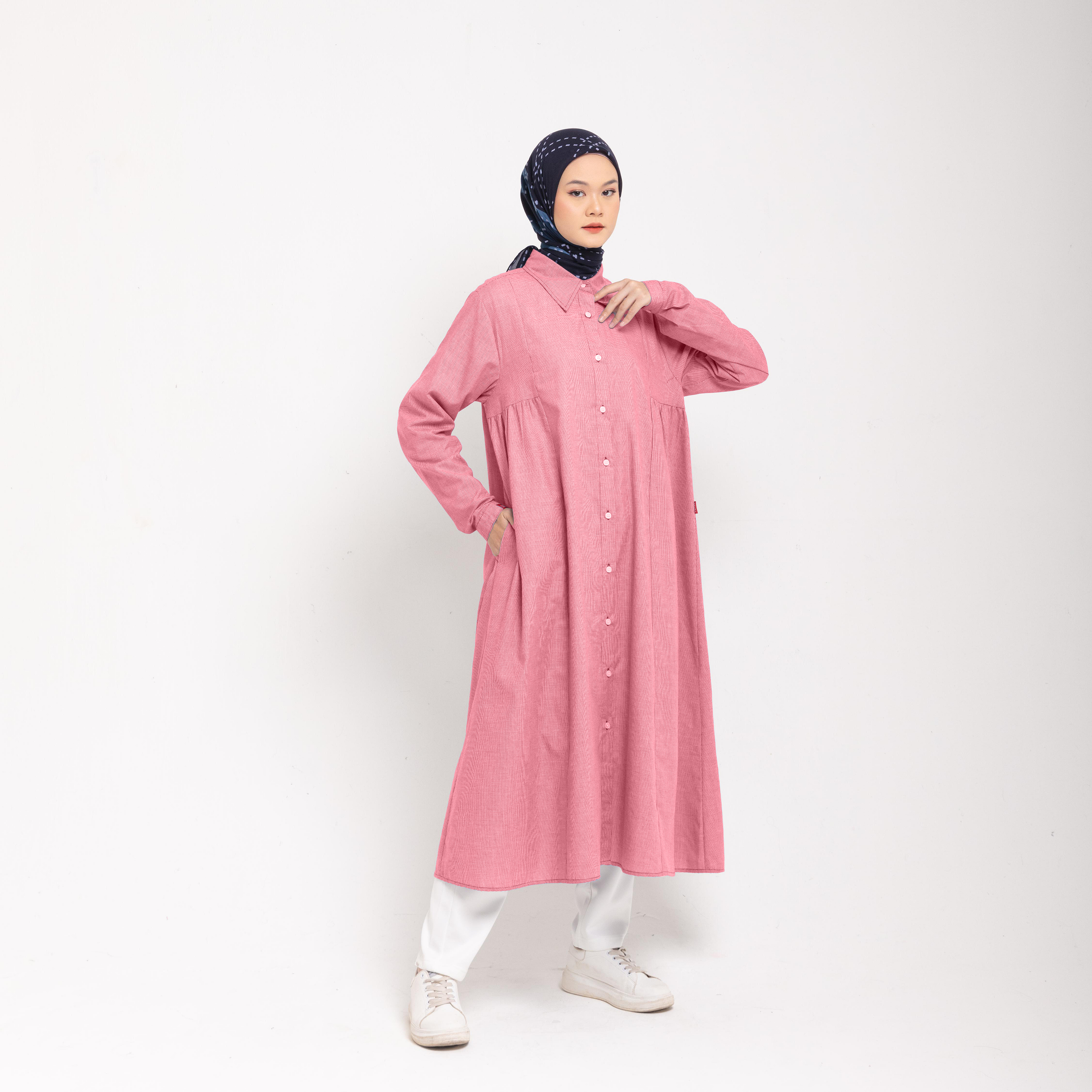 M Dress Katun Houndstooth - Maroon