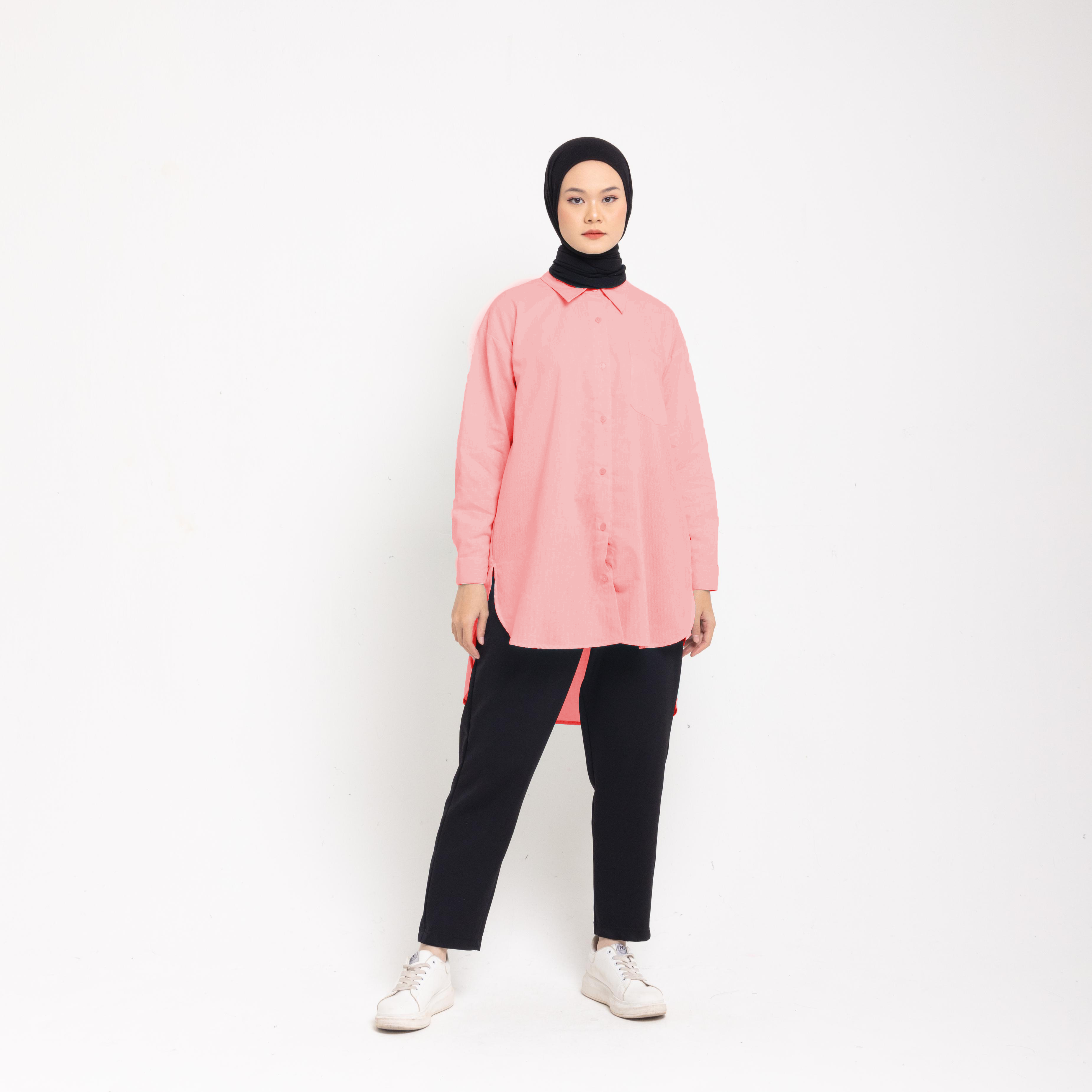 M Tunik Oversize Katun Houndstooth - Maroon