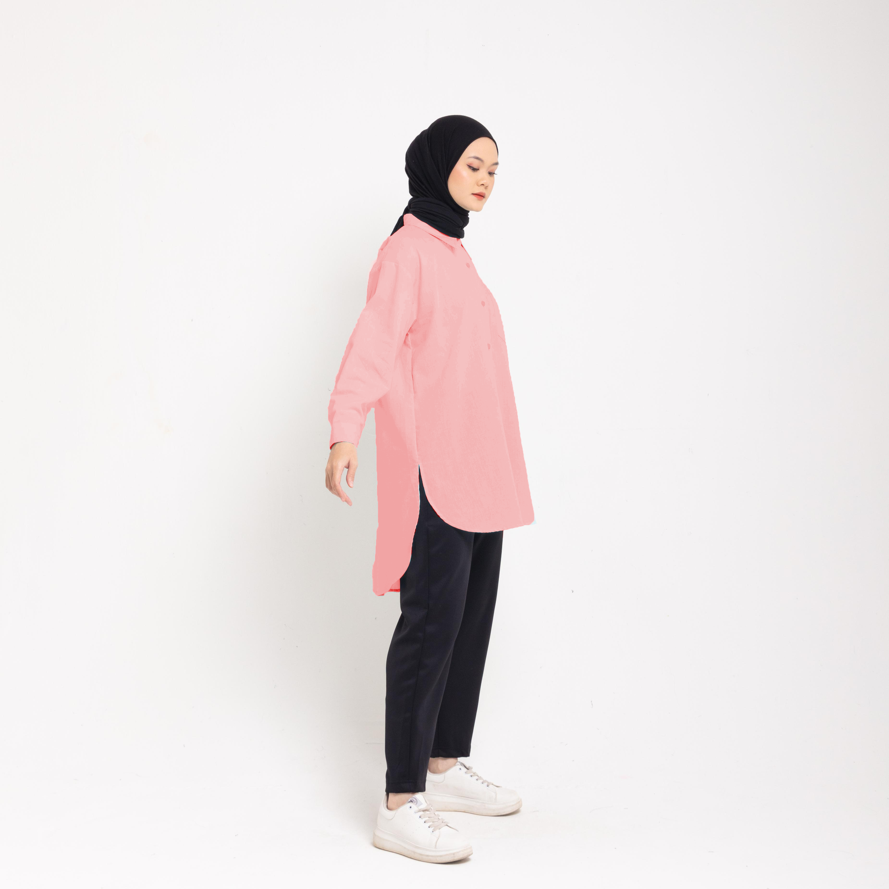 M Tunik Oversize Katun Houndstooth - Maroon