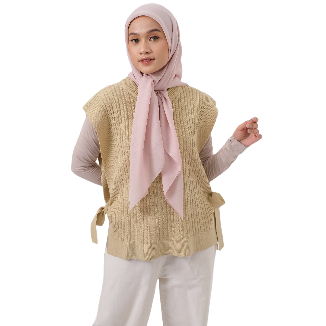 Cardigan Atasan Wanita Vest Knit Cotton Rainbow Series Tokyo Collection - Nude