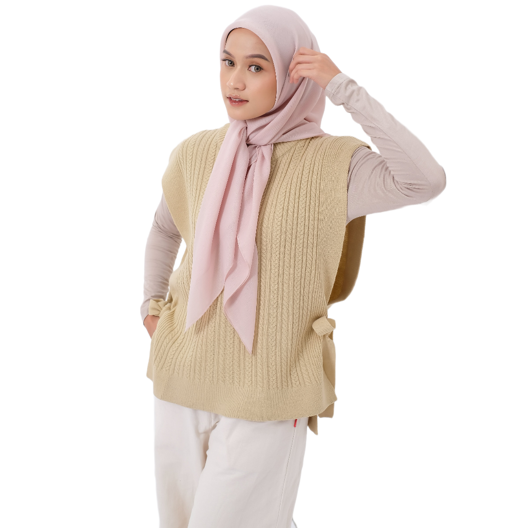 Cardigan Atasan Wanita Vest Knit Cotton Rainbow Series Tokyo Collection - Nude