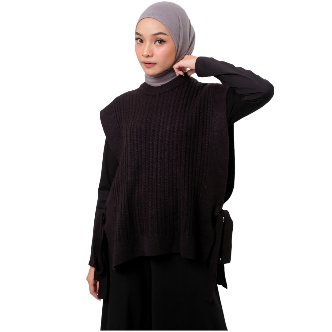 Cardigan Atasan Wanita Vest Knit Cotton Rainbow Tokyo Collection Series - Hitam