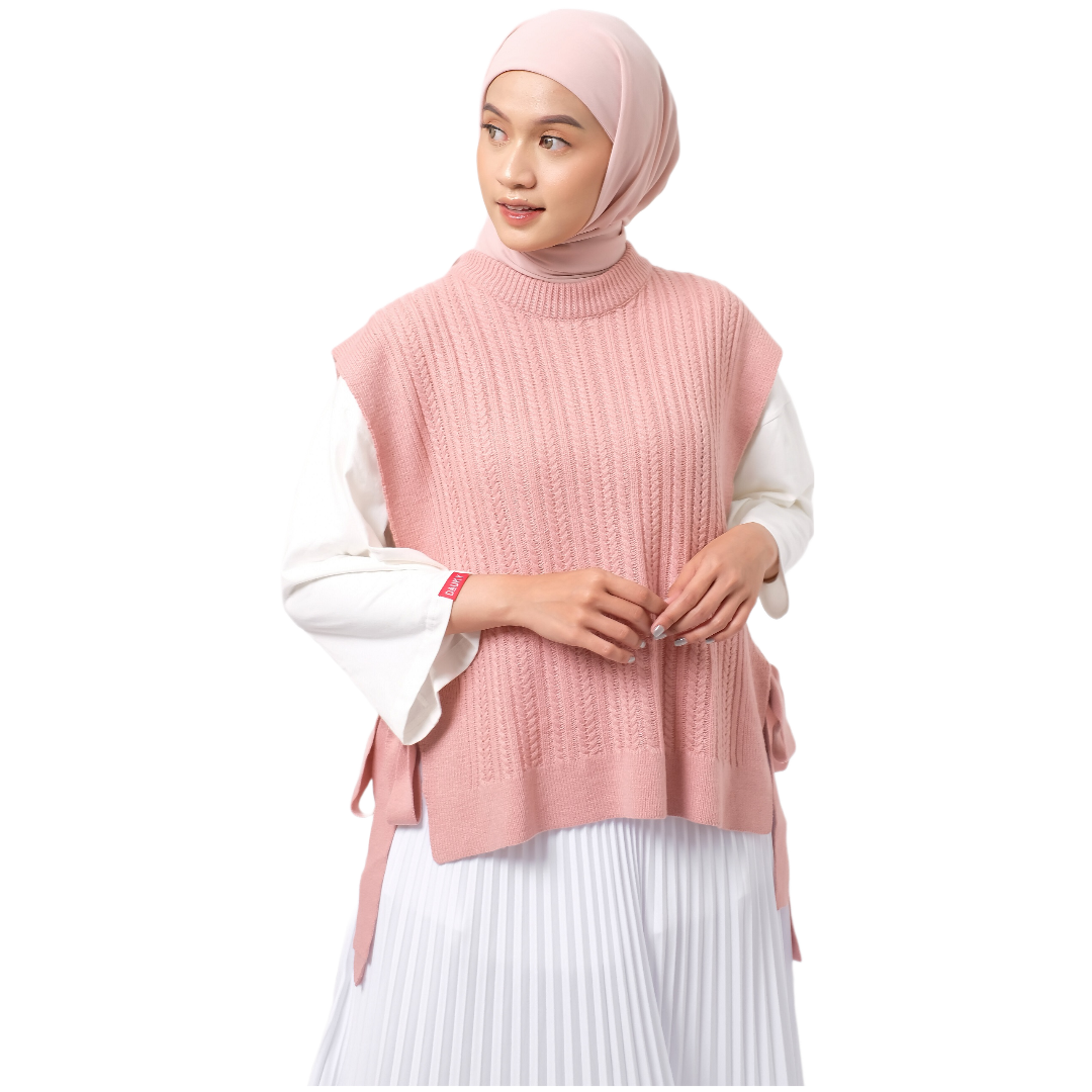 Cardigan Atasan Wanita Vest Knit Cotton Rainbow Series Tokyo Collection - Dustypink