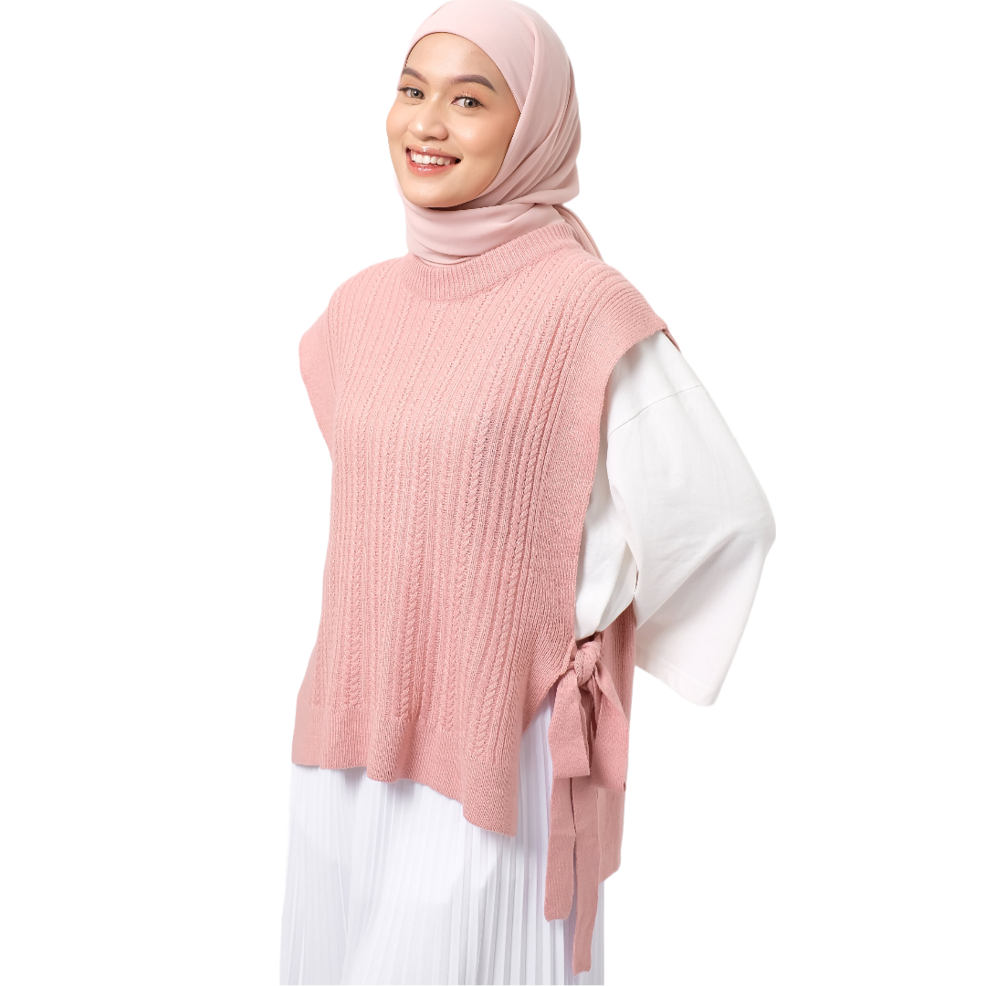 Cardigan Atasan Wanita Vest Knit Cotton Rainbow Series Tokyo Collection - Dustypink