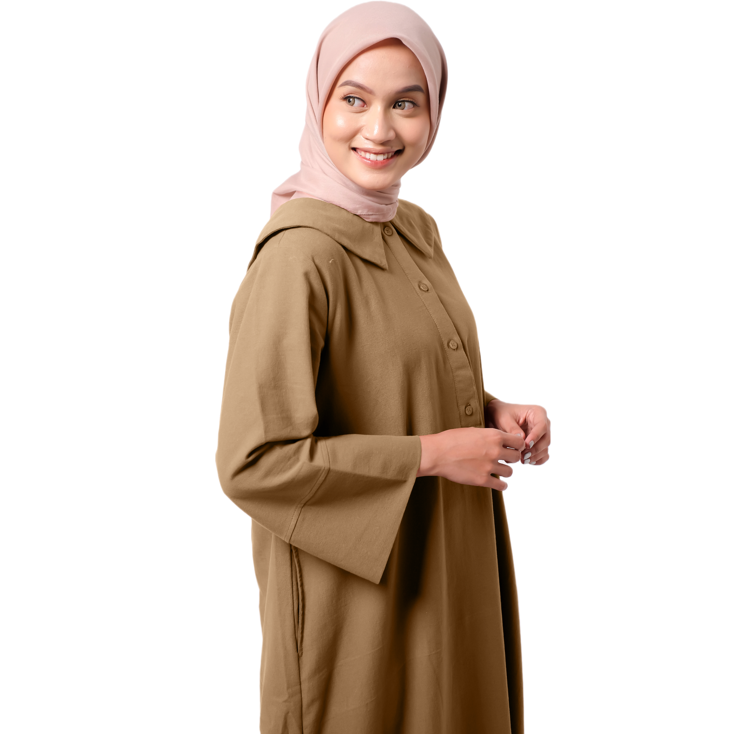 L Dress Linen Rami - Latte