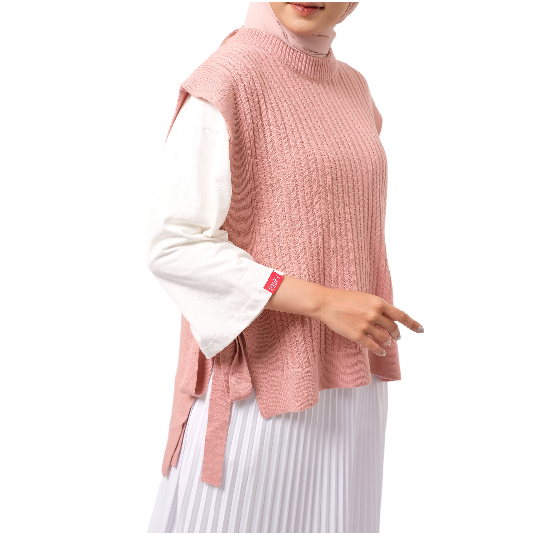 Cardigan Atasan Wanita Vest Knit Cotton Rainbow Series Tokyo Collection - Dustypink