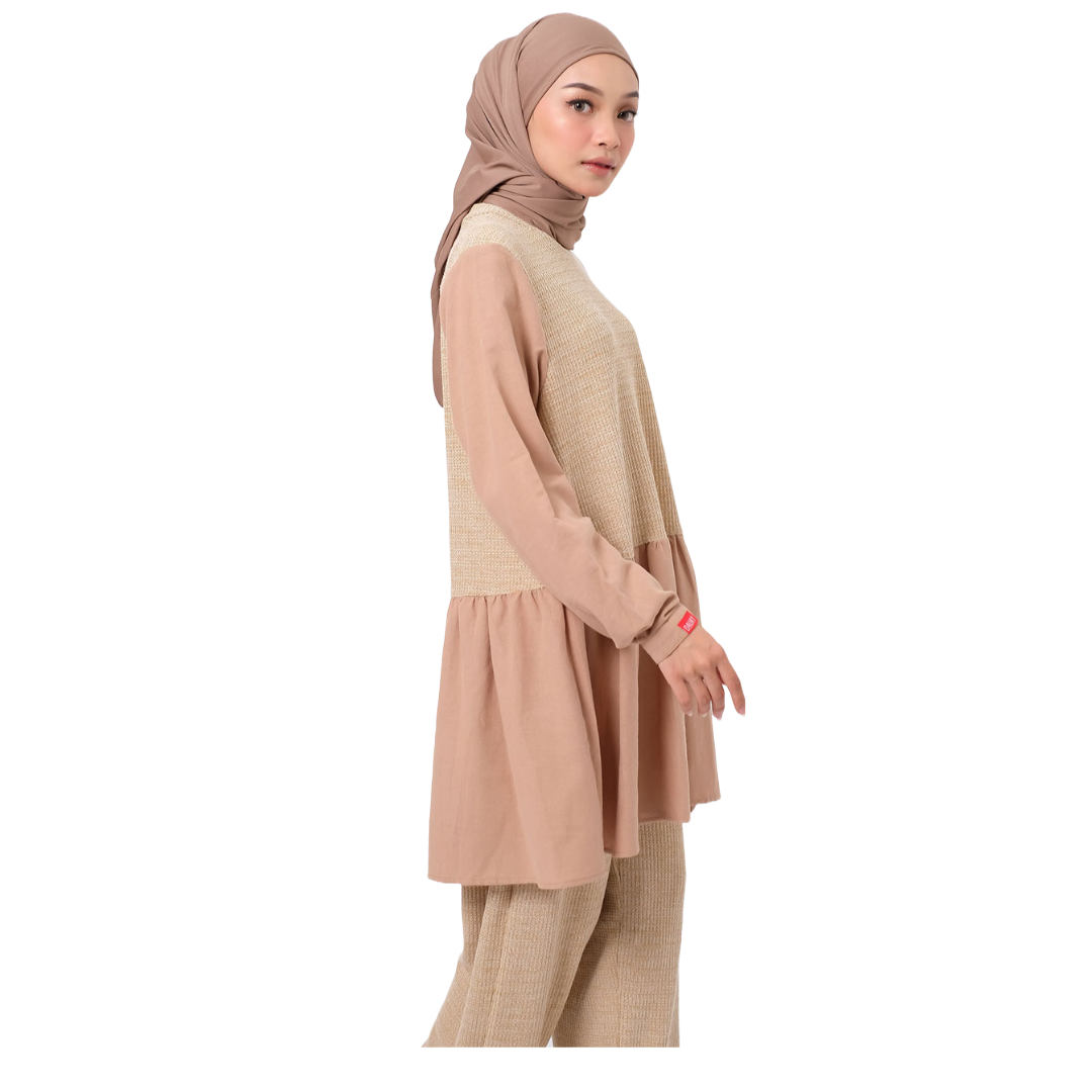 Dauky Atasan wanita M Tunik Linen Waffle Knit Series - Nude