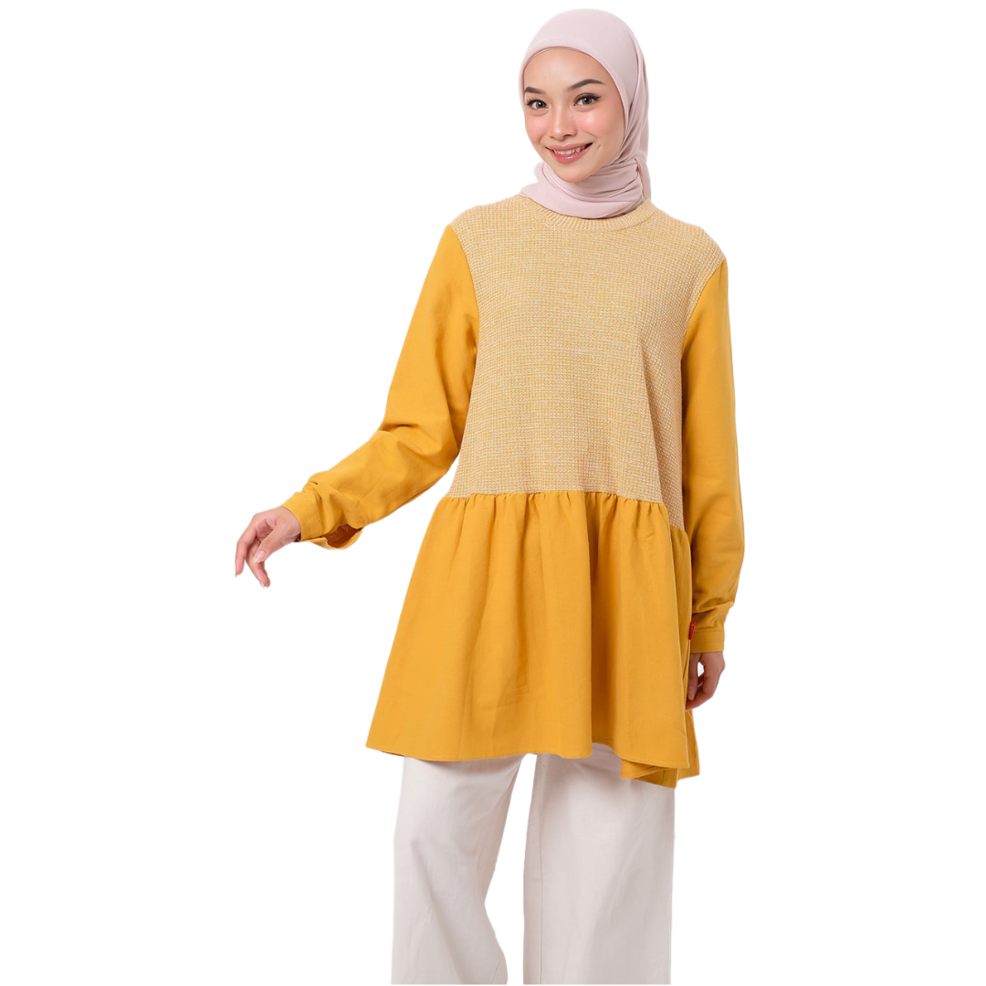 M Tunik Linen Waffle Knit - Mustard
