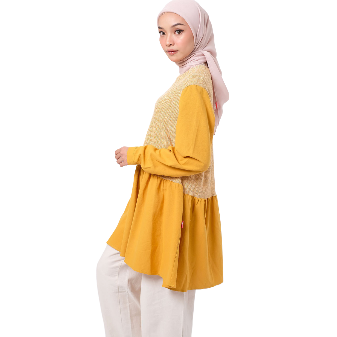 M Tunik Linen Waffle Knit - Mustard