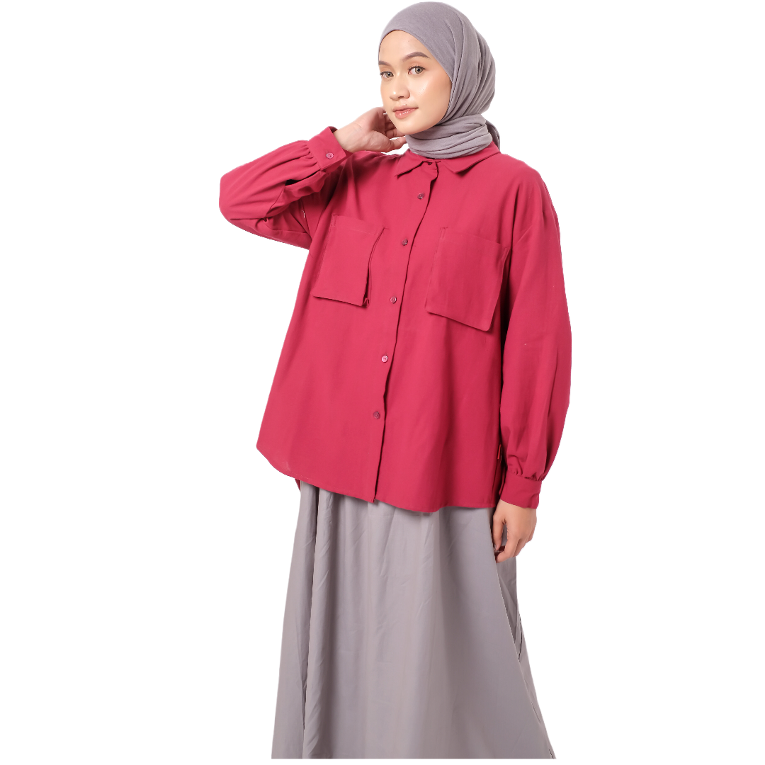 M Tunik Pocket Linen - Maroon