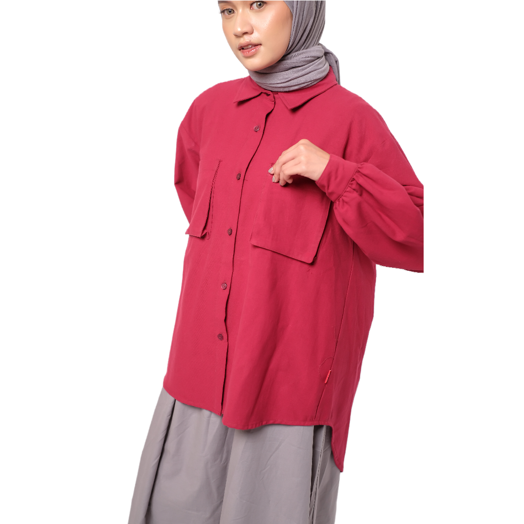 M Tunik Pocket Linen - Maroon