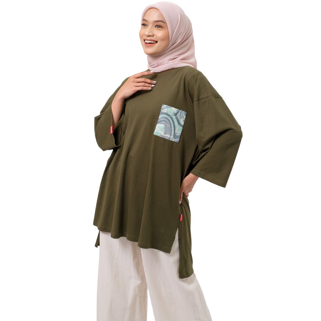 Dauky Atasan Wanita M Tunik Combed Marble - Olive