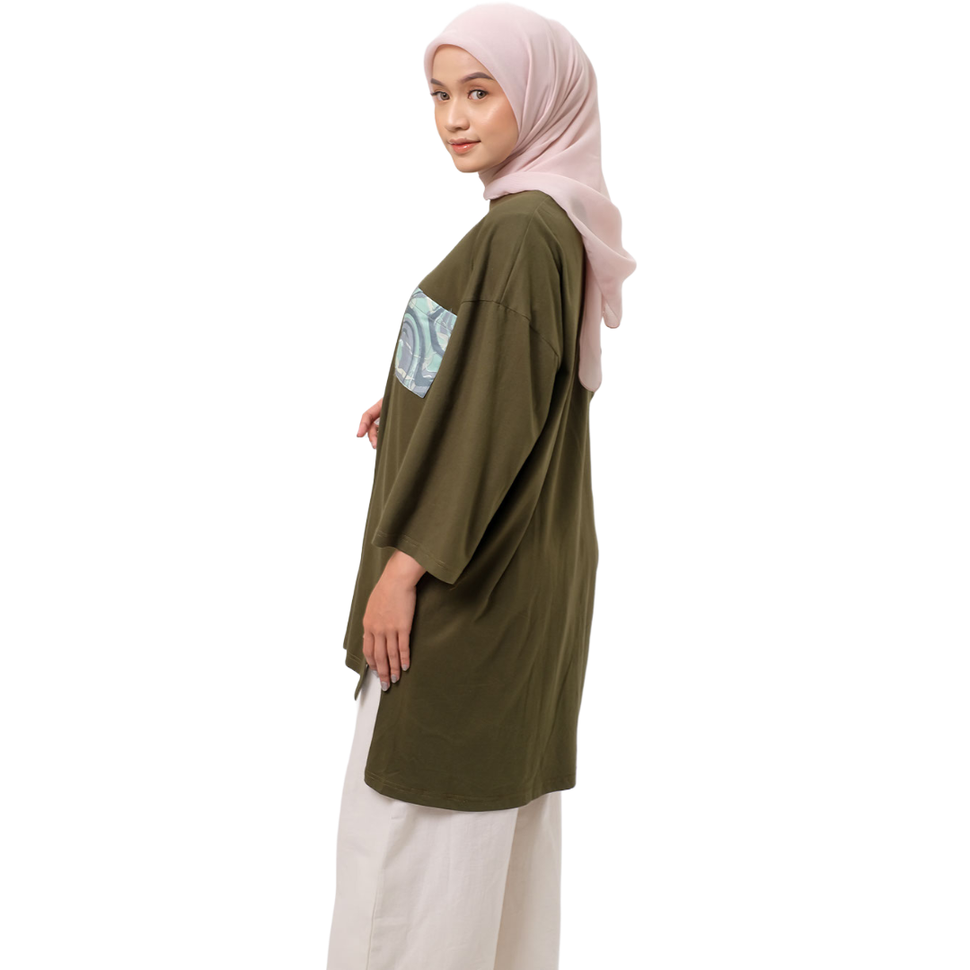 Dauky Atasan Wanita M Tunik Combed Marble - Olive