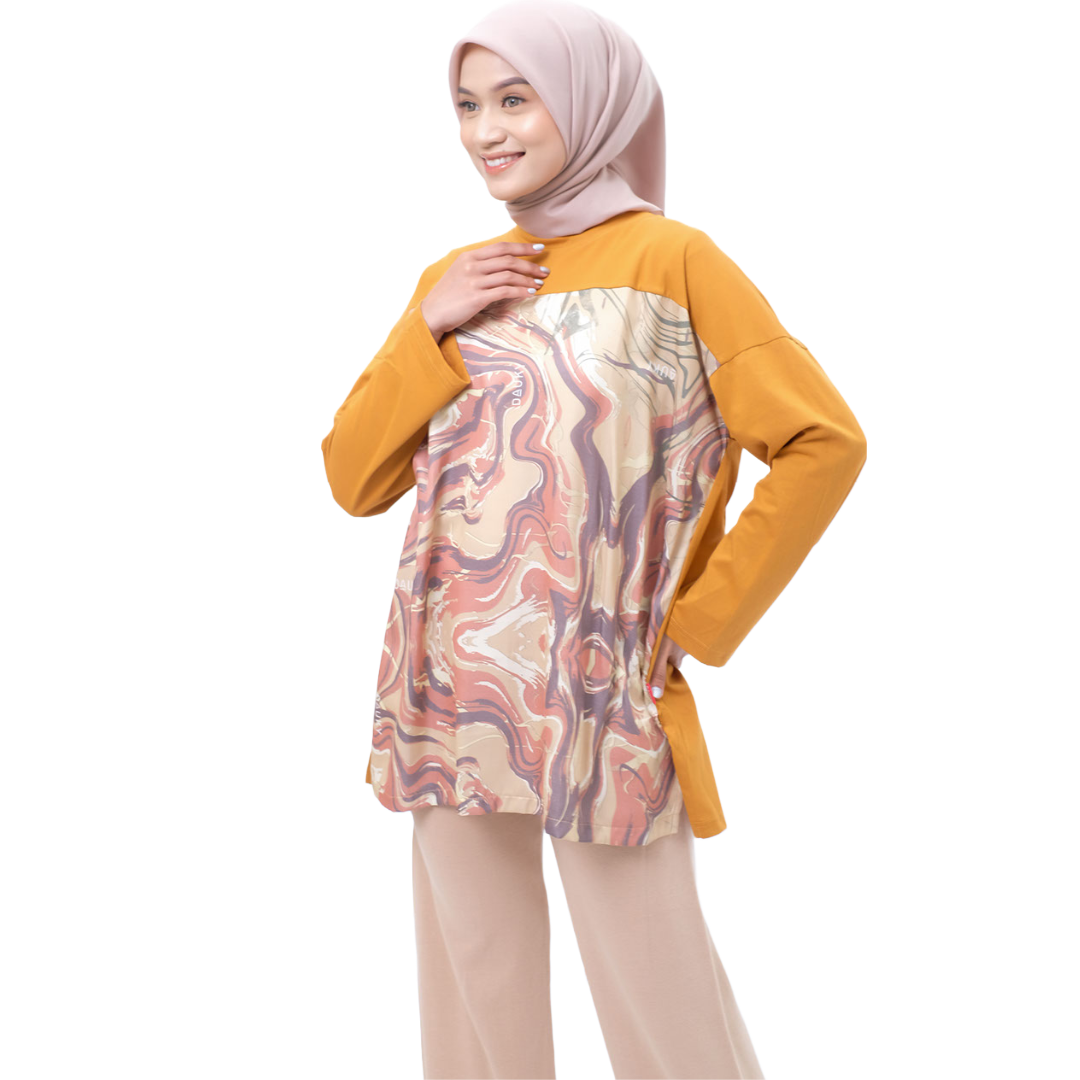 S Tunik Combed Marble - Mustard