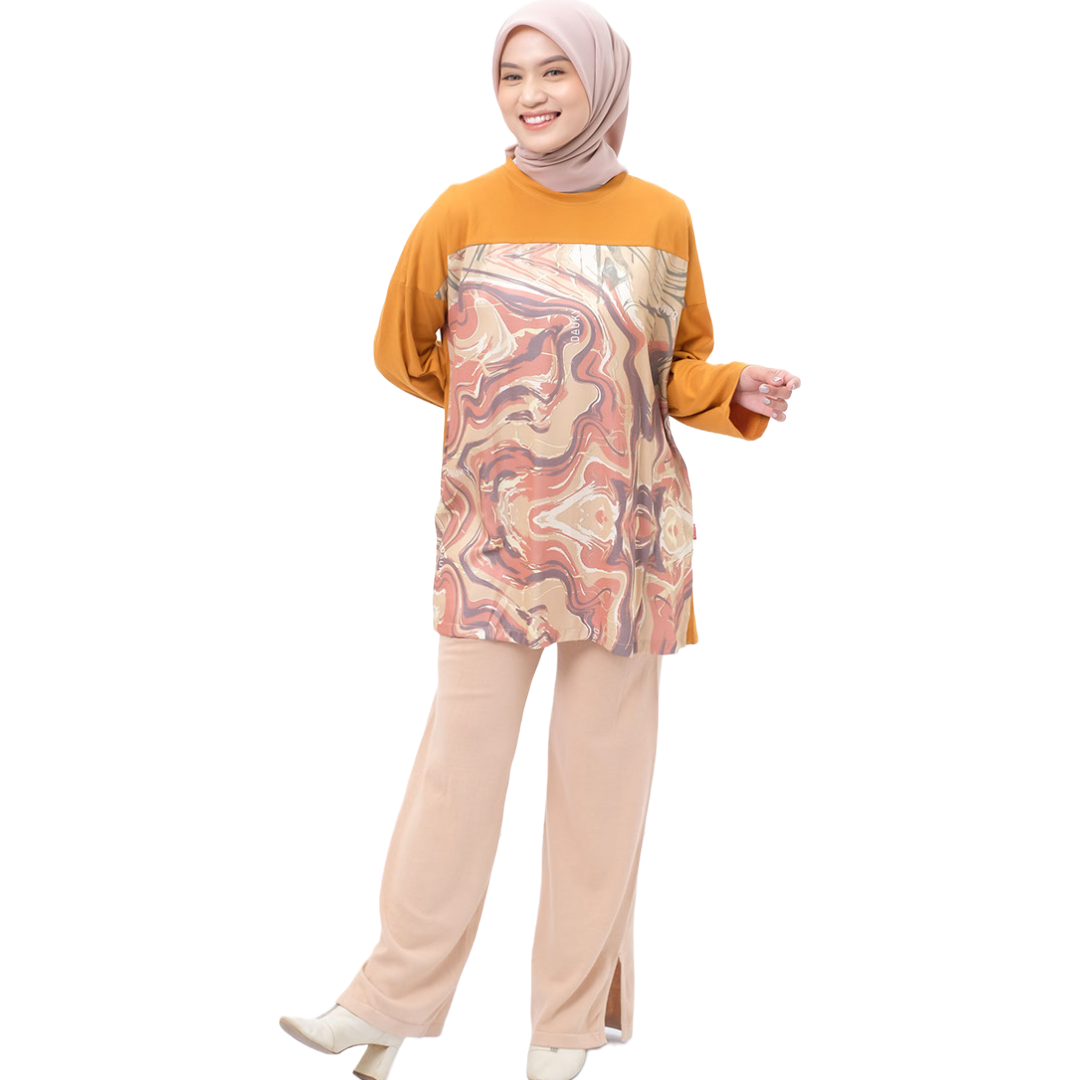 S Tunik Combed Marble - Mustard