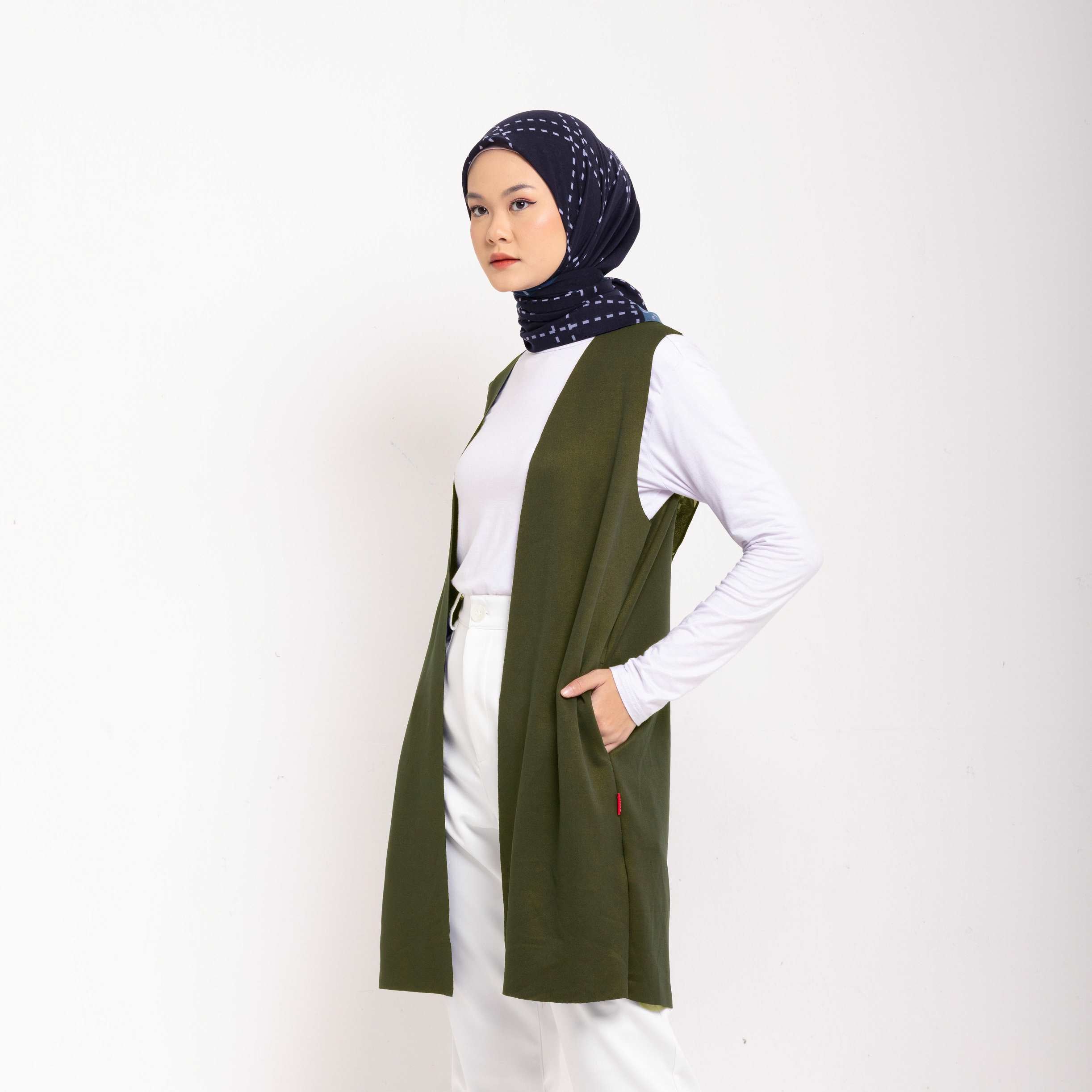 Cardigan Atasan Wanita Dauky Vest Scuba Executive Collection - Olive