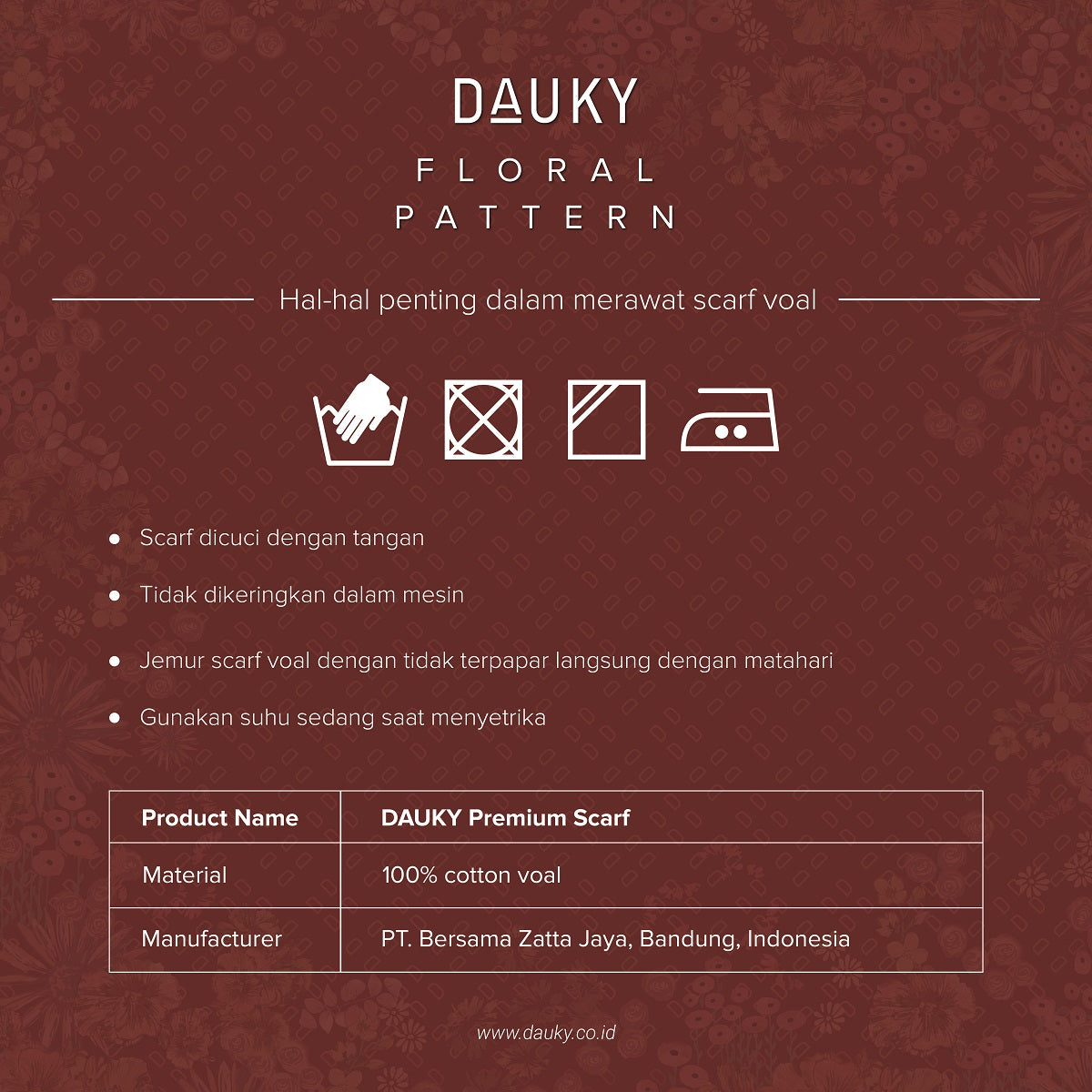 Floral Pattern Premium Scarf - Burgundy