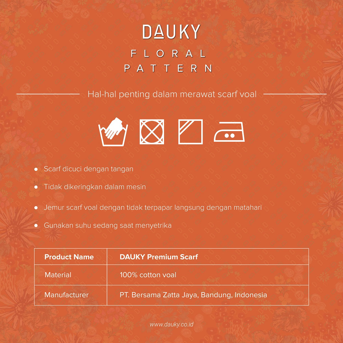 Floral Pattern Premium Scarf - Orange