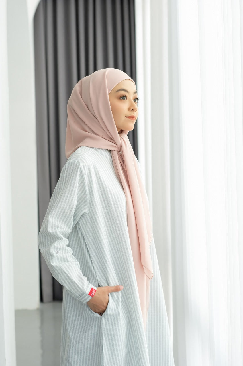 Dress Wanita Muslim M Dress Oversize Stripe - Silver grey