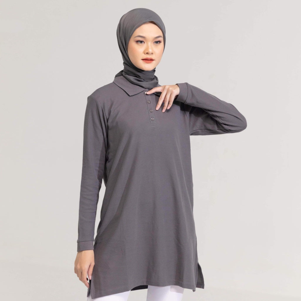 DAUKY Atasan Wanita Tunik Ladies Polo Shirt - Abu Tua