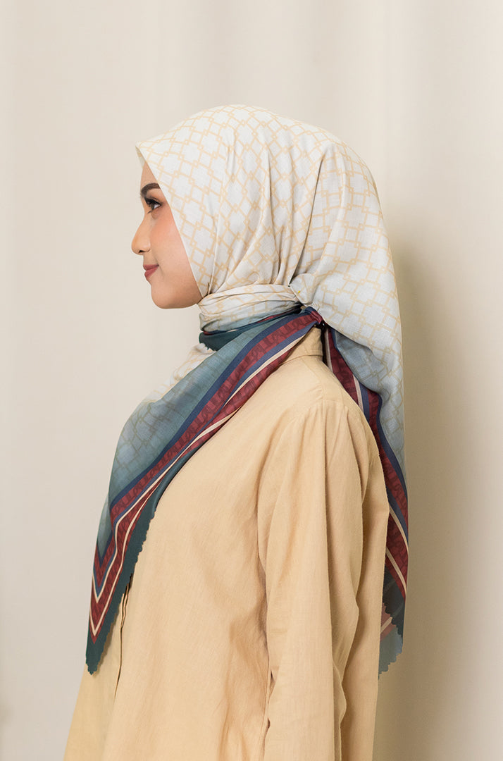 Bordered Geo Premium Scarf - Beige