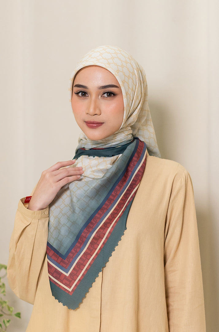 Bordered Geo Premium Scarf - Beige