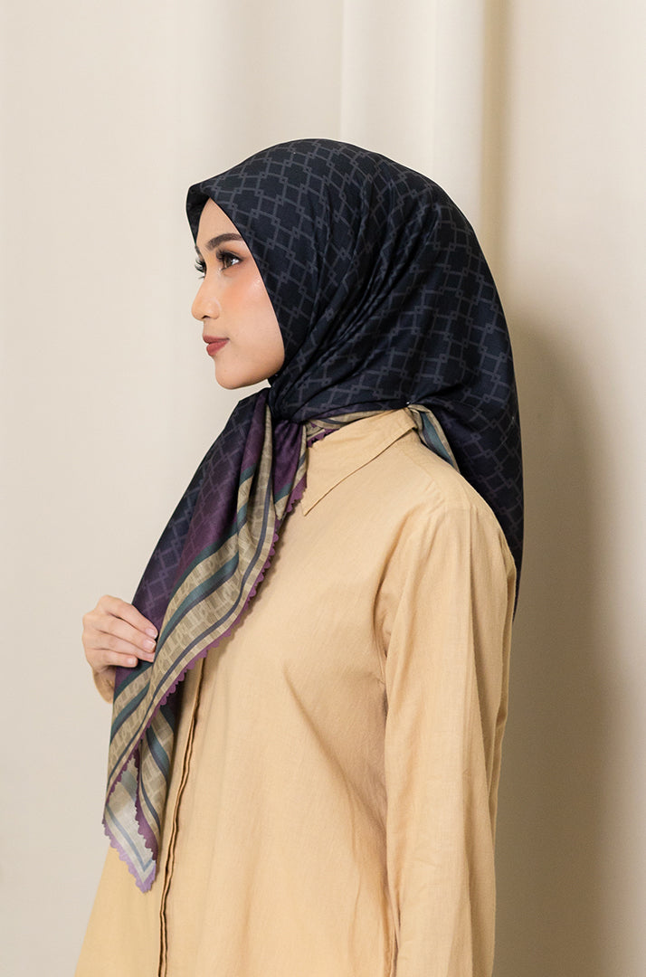 Bordered Geo Premium Scarf - Black