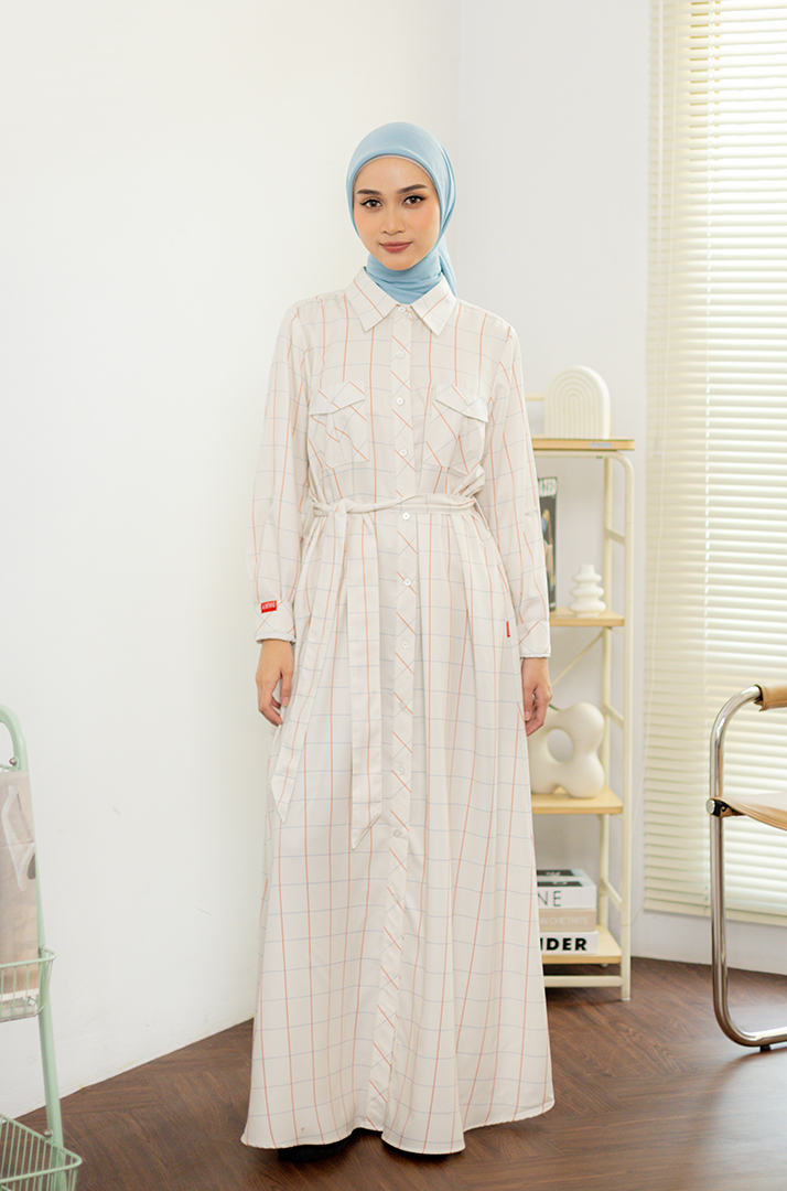 L Dress Plaid Rayon - Ivory